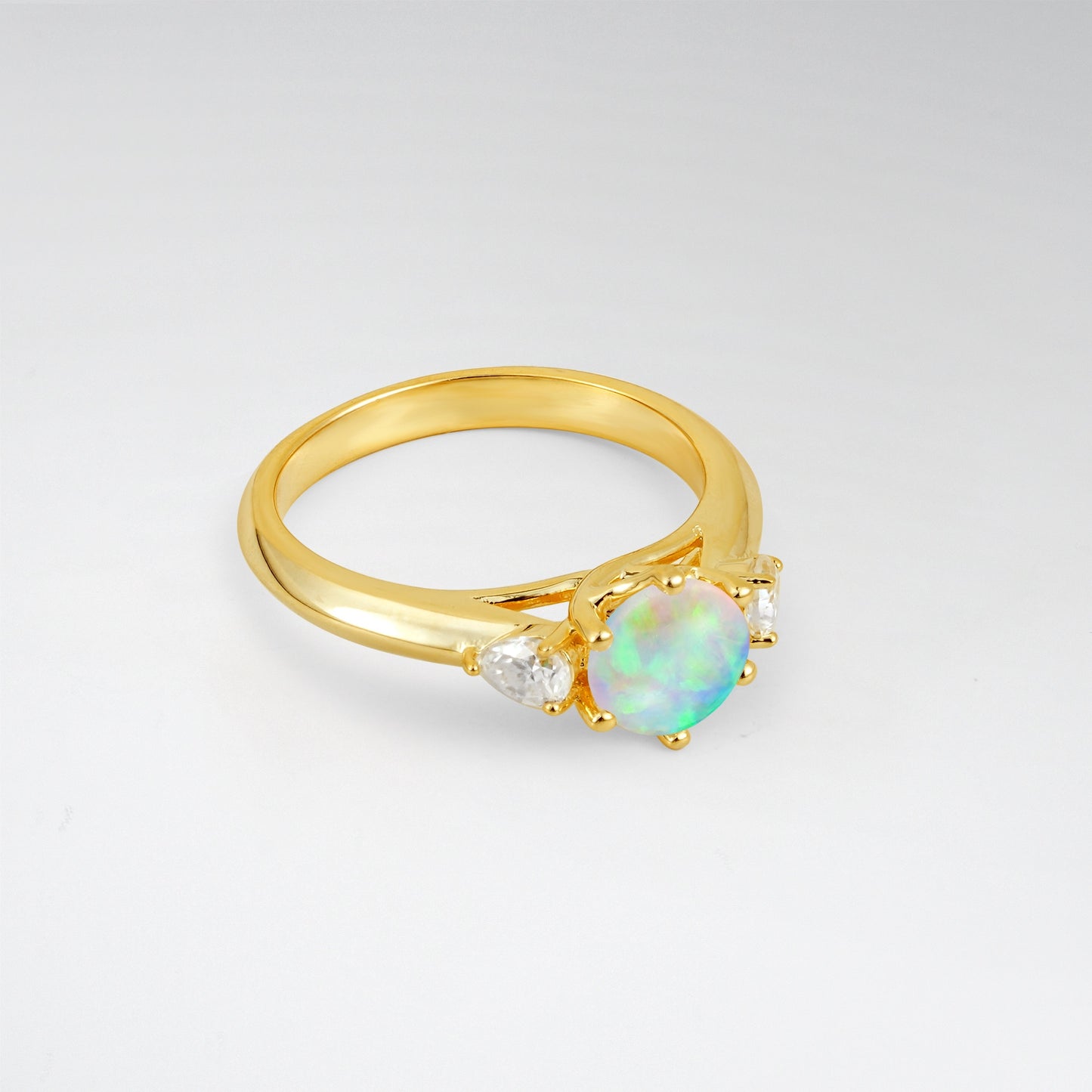 Minimalist Round Cut Three-Stone Opal Engagement Ring - Additional view