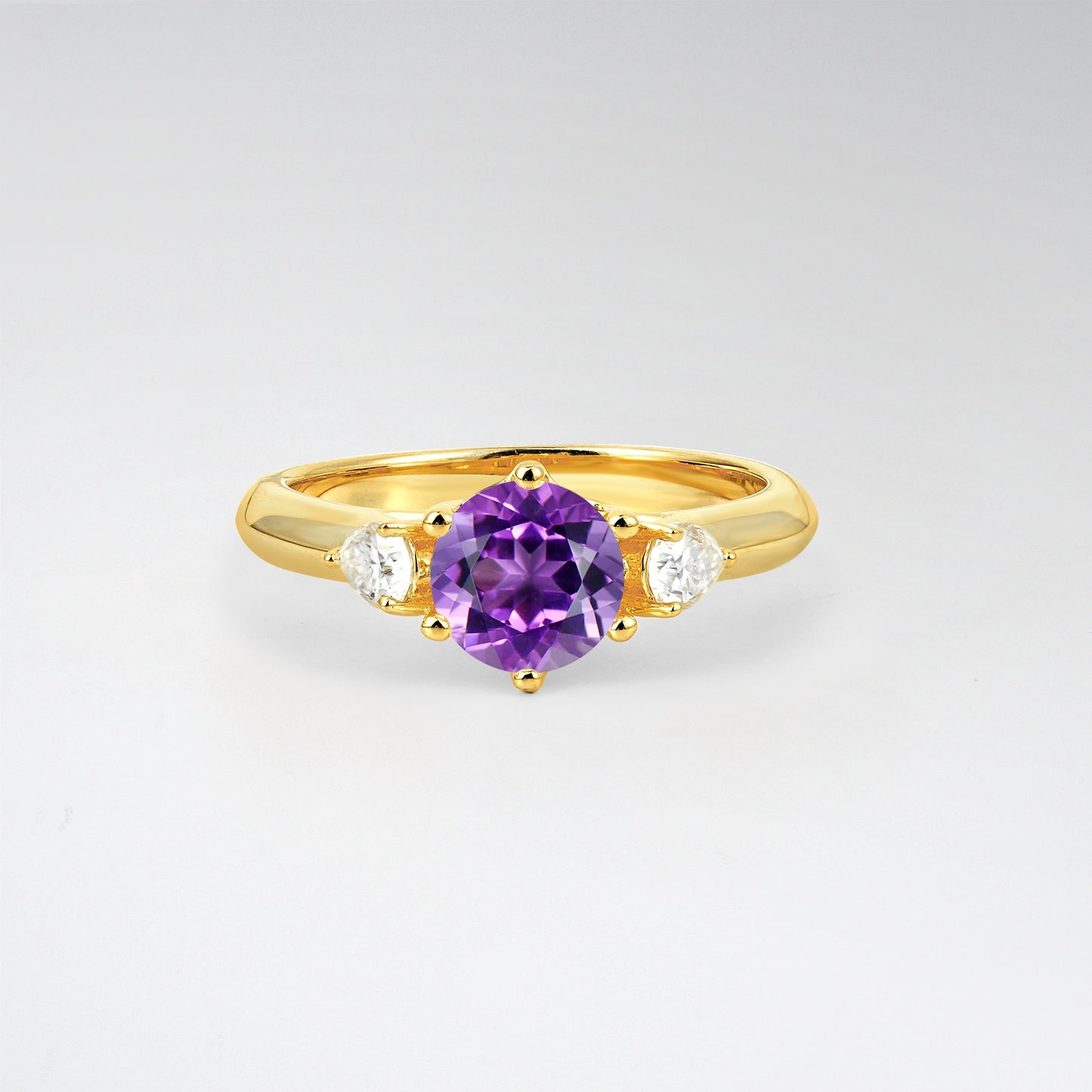 Minimalist Round Cut Three-Stone Amethyst Engagement Ring - Additional view