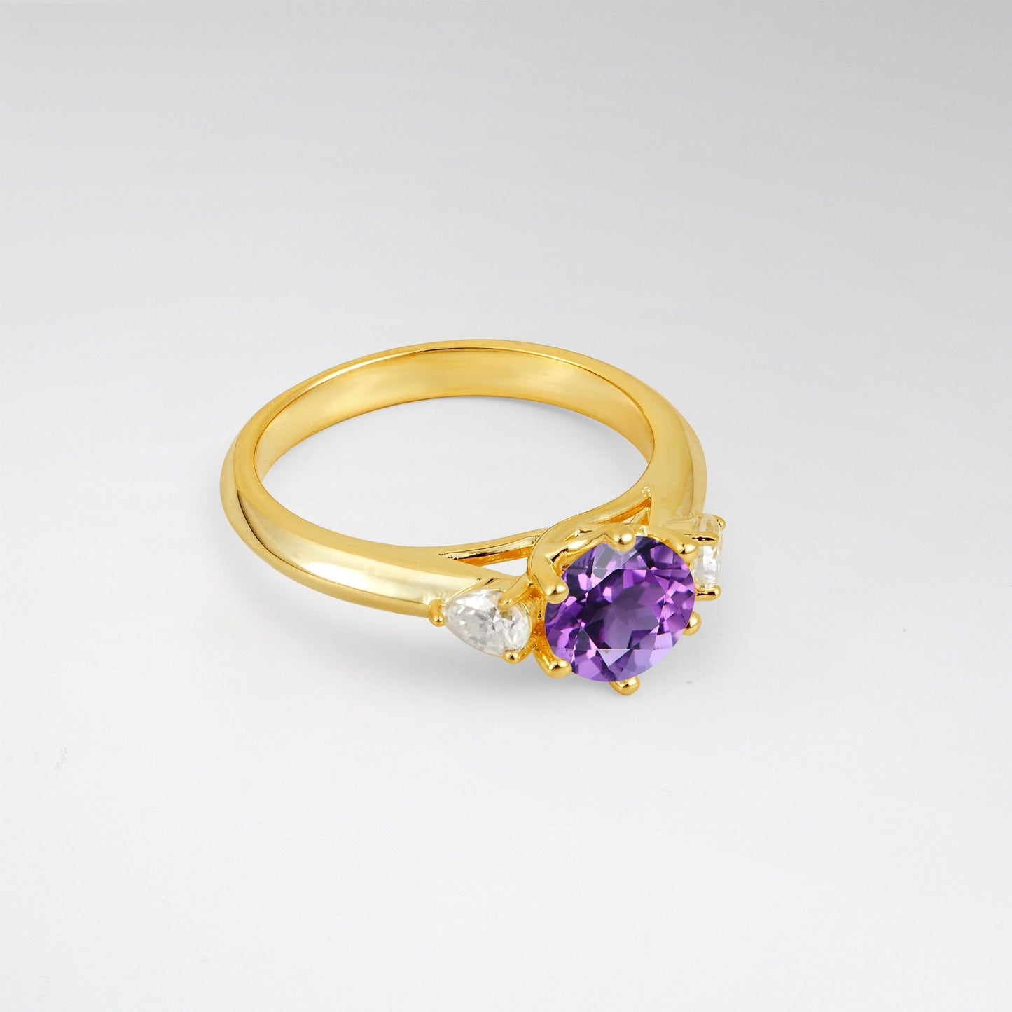 Minimalist Round Cut Three-Stone Amethyst Engagement Ring - Additional view