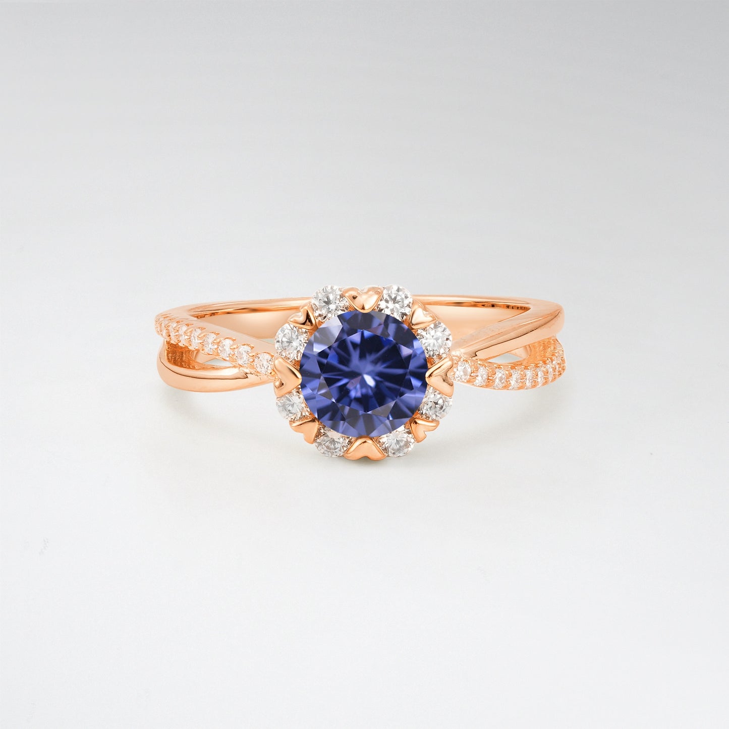 Halo Round Cut Tanzanite 1.0CT Floral Infinity Twisted Band Engagement Ring - Additional view