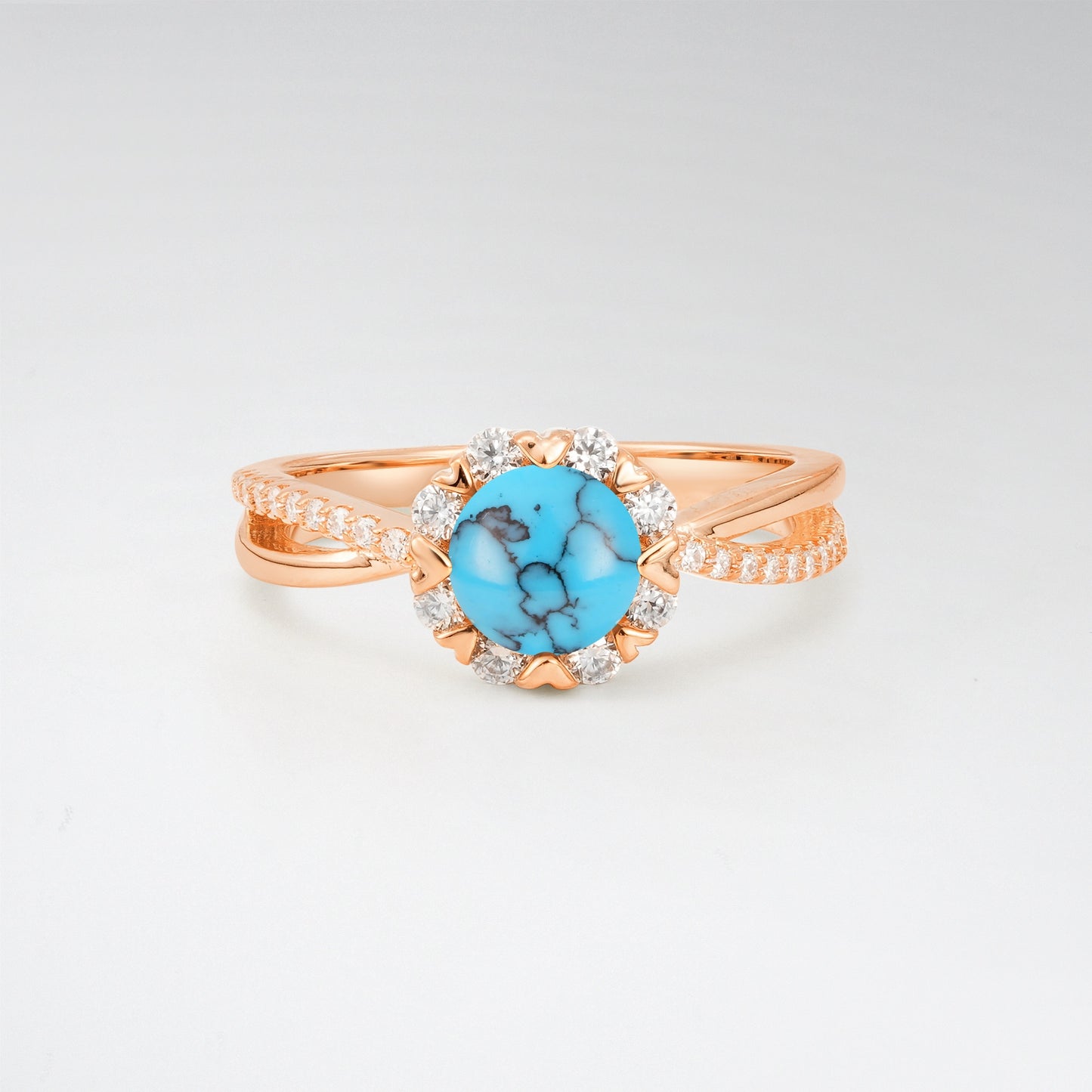 Halo Round Cut Turquoise 1.0CT Floral Infinity Twisted Band Engagement Ring - Additional view