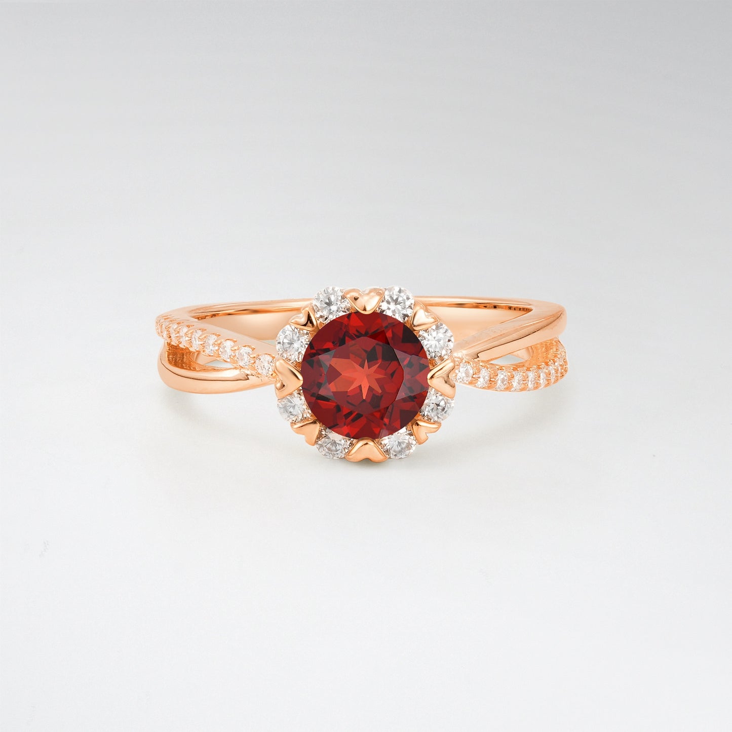 Halo Round Cut Garnet 1.0CT Floral Infinity Twisted Band Engagement Ring - Additional view