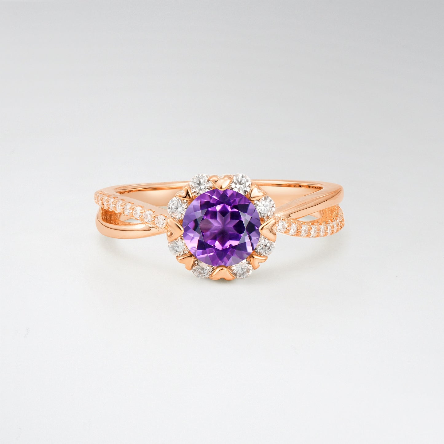 Halo Round Cut Amethyst 1.0CT Floral Infinity Twisted Band Engagement Ring - Additional view