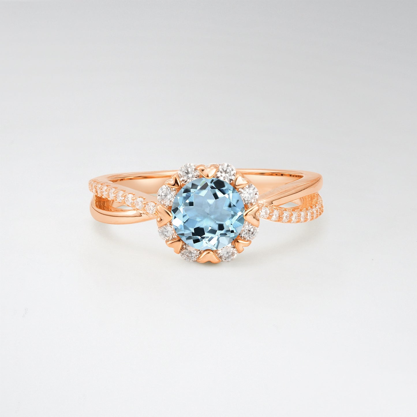 Halo Round Cut Aquamarine 1.0CT Floral Infinity Twisted Band Engagement Ring - Additional view