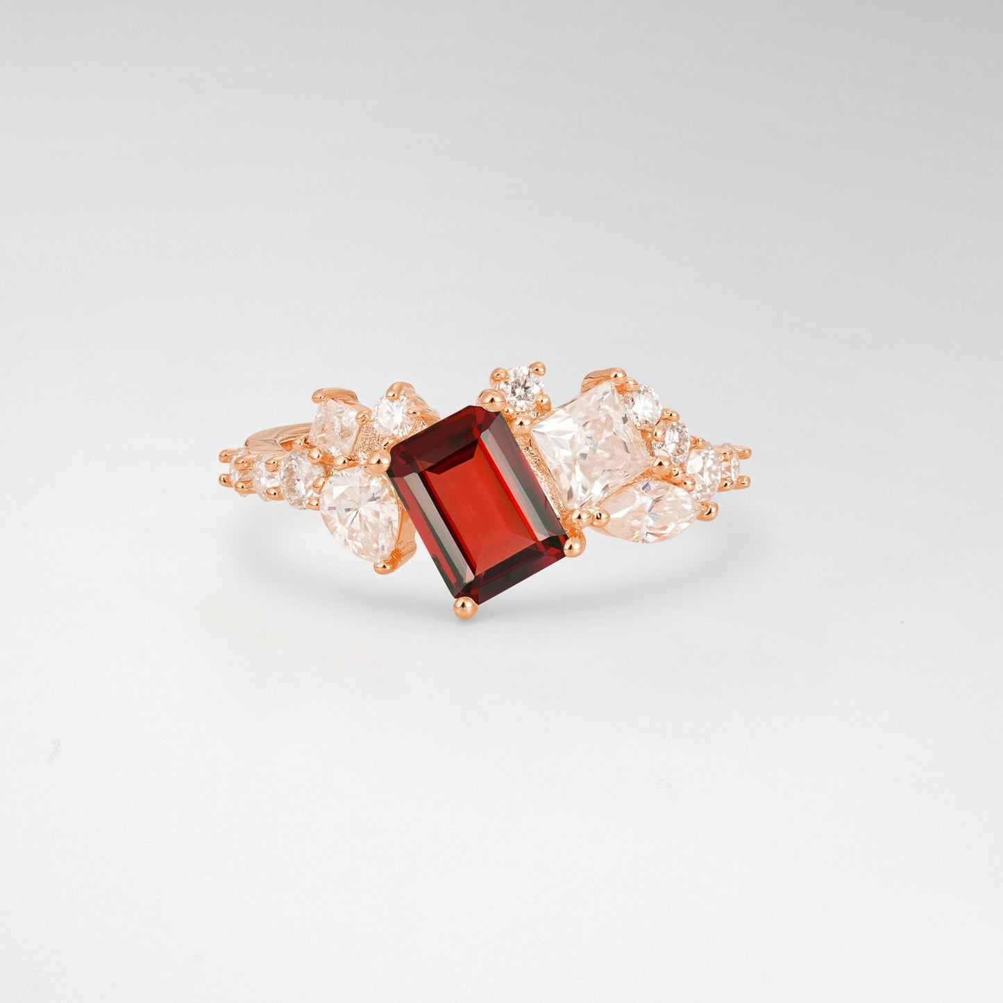 Modern Emerald Cut Garnet 1CT Asymmetrical Cluster Engagement Ring - Additional view