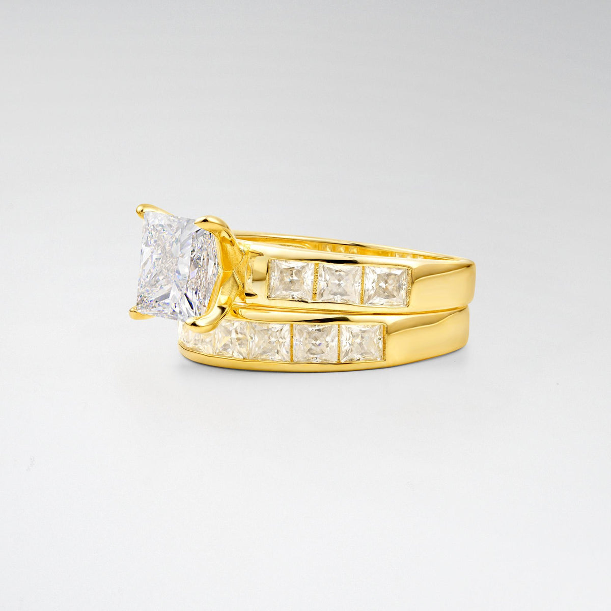 Classic Square Cut Moissanite Matching Rings - Rose-Gold