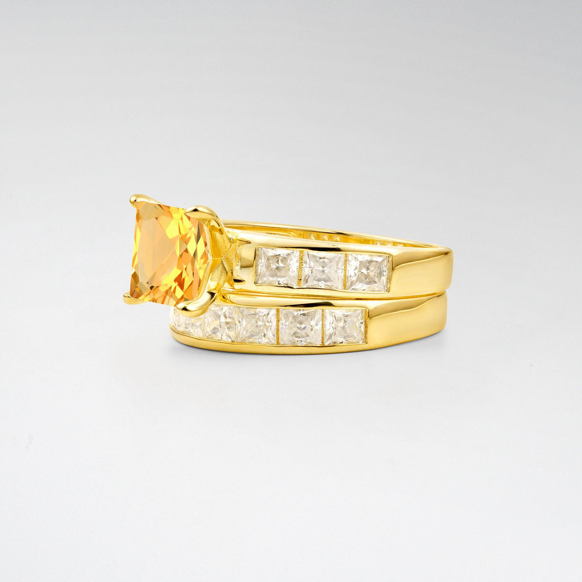 Classic Square Cut Citrine Matching Rings - Rose-Gold