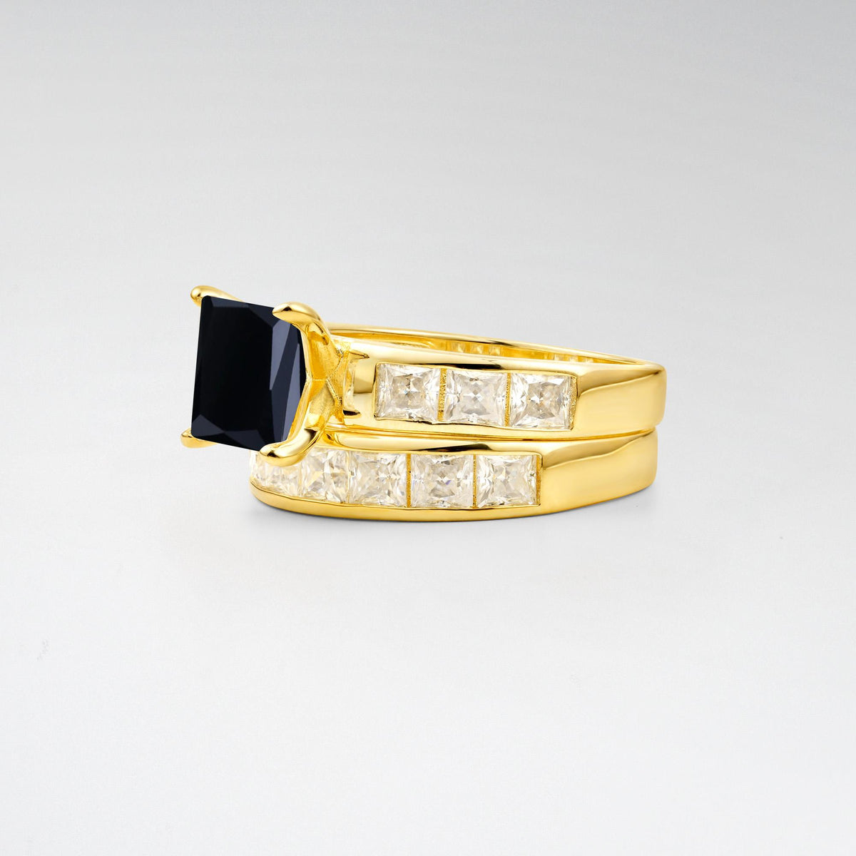 Classic Square Cut Black Onyx Matching Rings - Rose-Gold