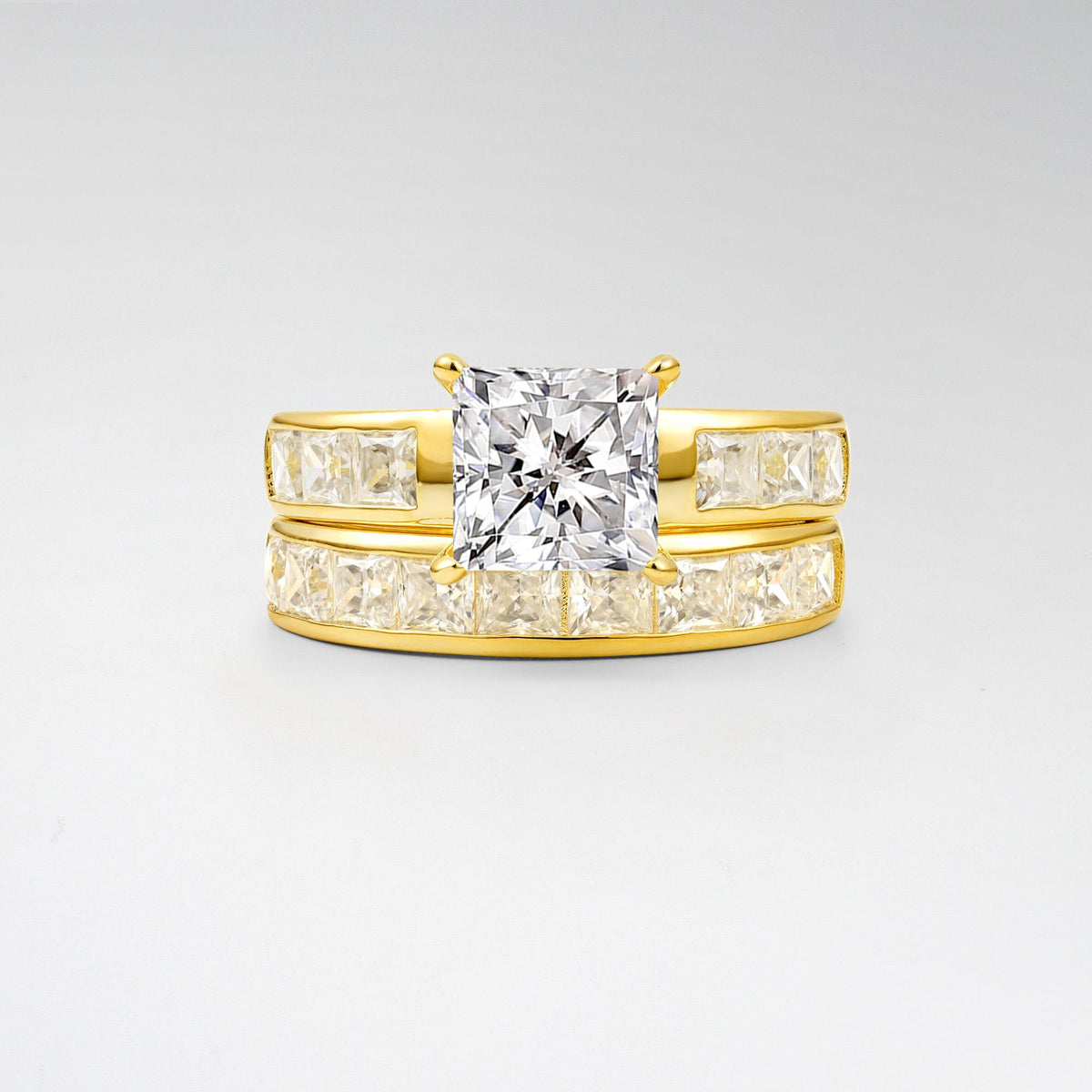 Classic Square Cut Lab Diamond Matching Rings - Yellow-Gold