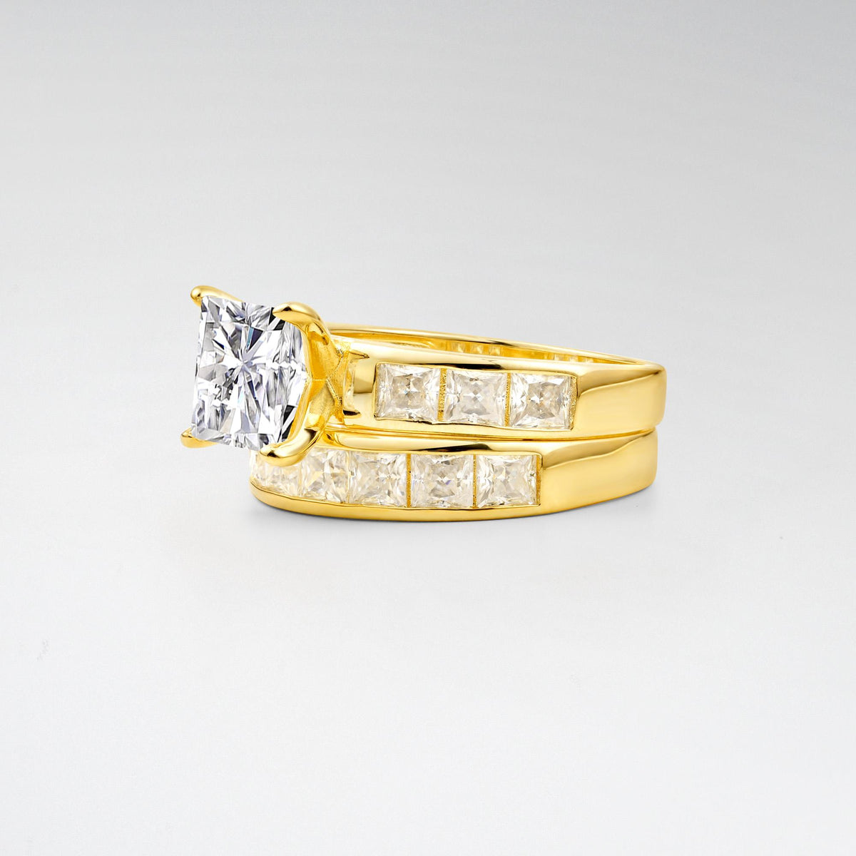 Classic Square Cut Lab Diamond Matching Rings - Rose-Gold
