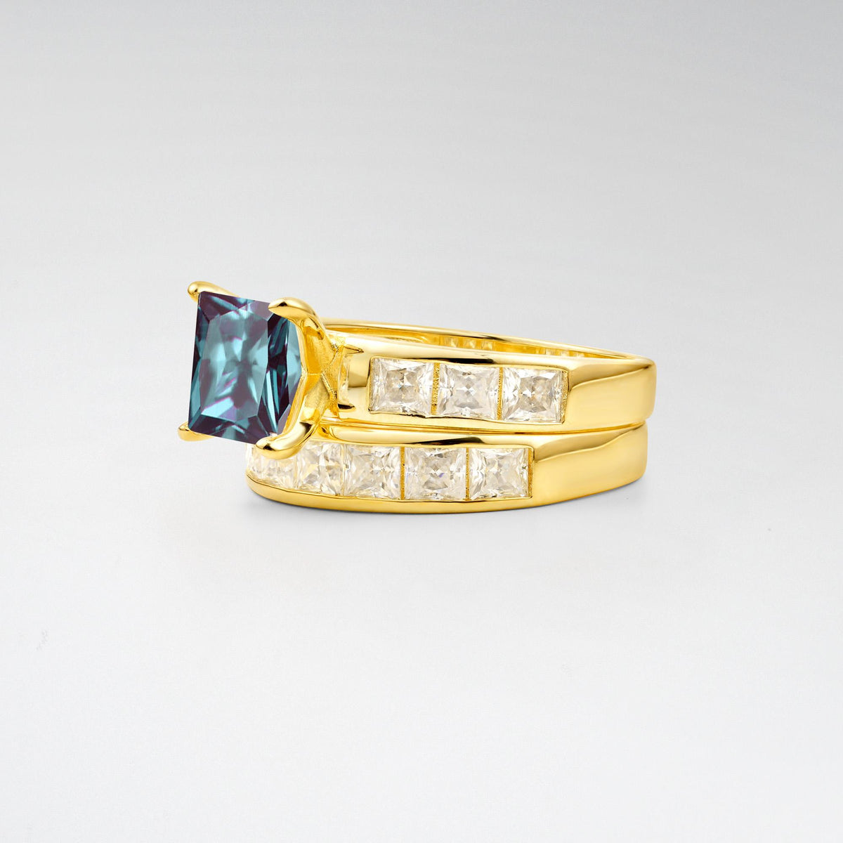 Classic Square Cut Alexandrite Matching Rings - Rose-Gold