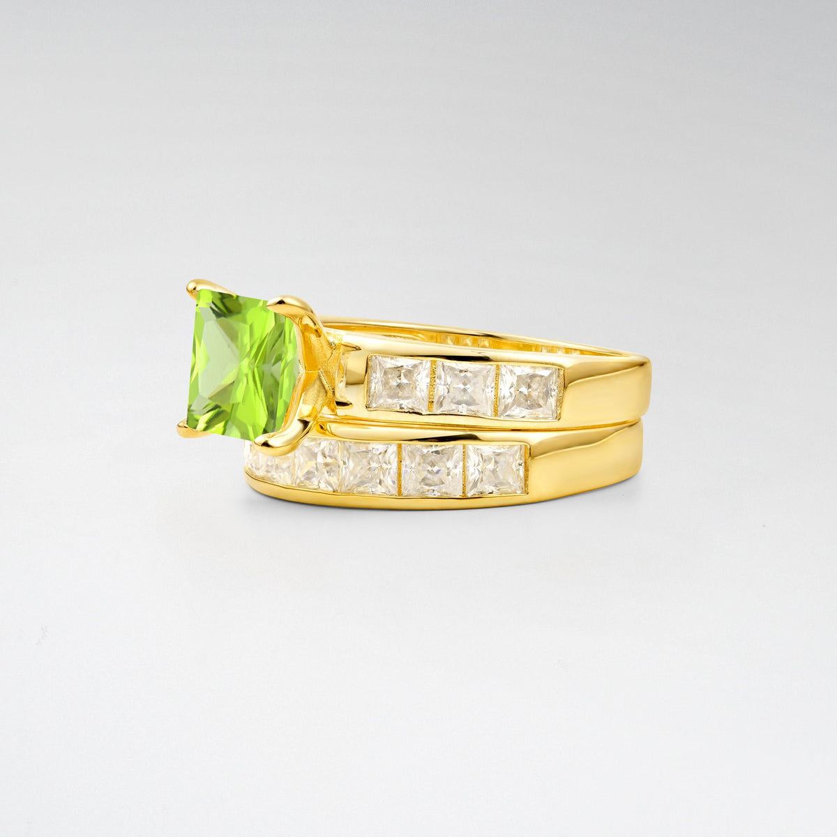Classic Square Cut Peridot Matching Rings - Rose-Gold
