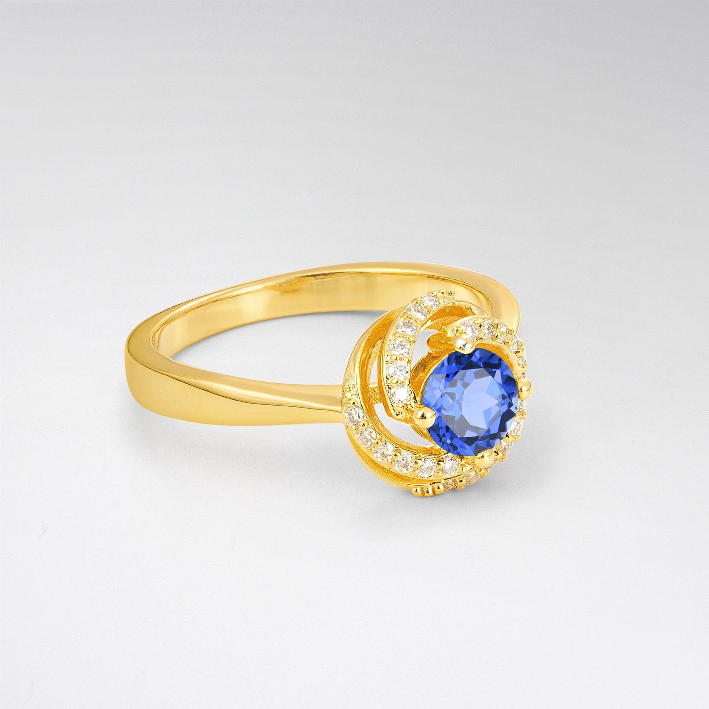 Round Cut Sapphire Spiral Halo Engagement Ring - Additional view