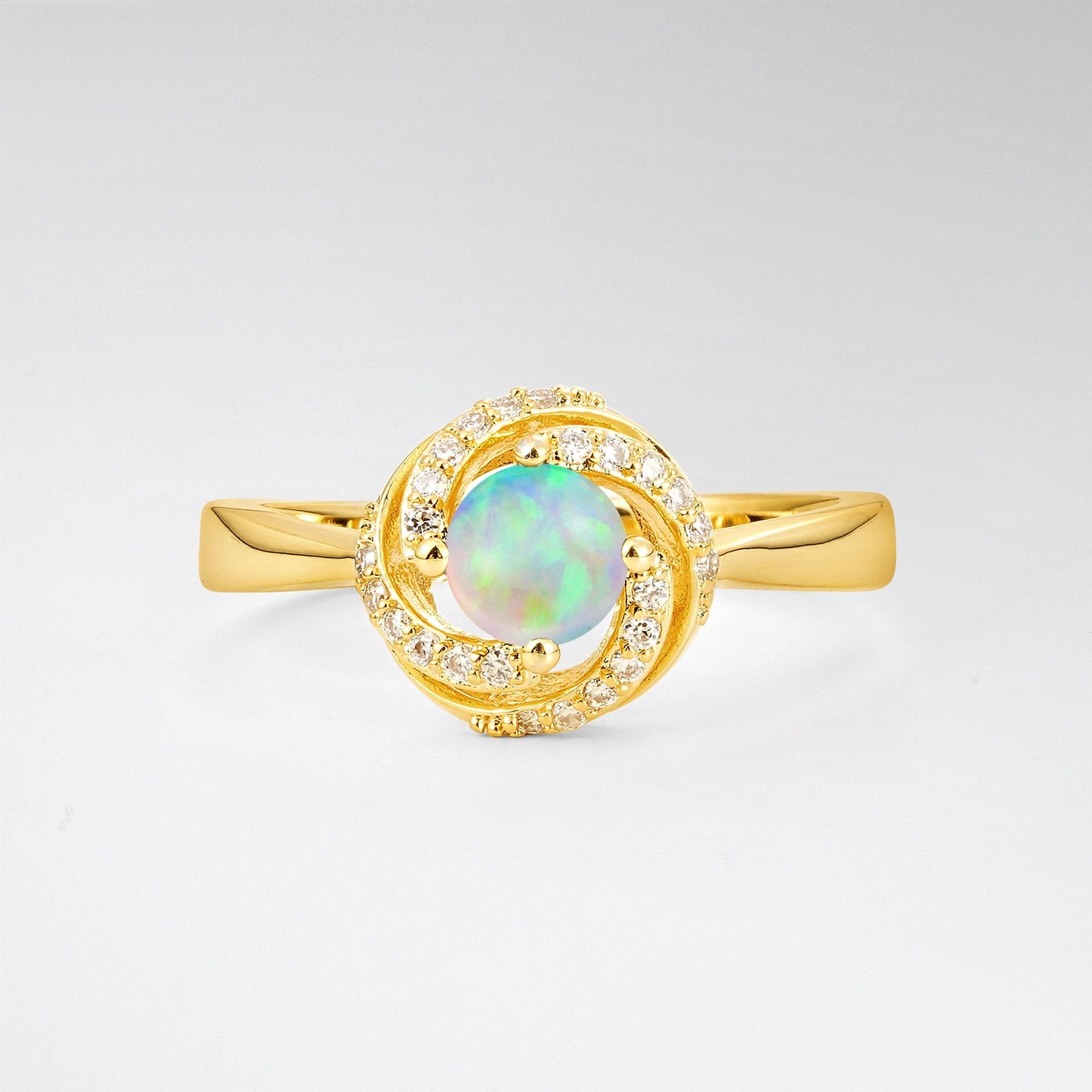 Round Cut Opal Spiral Halo Engagement Ring - Additional view