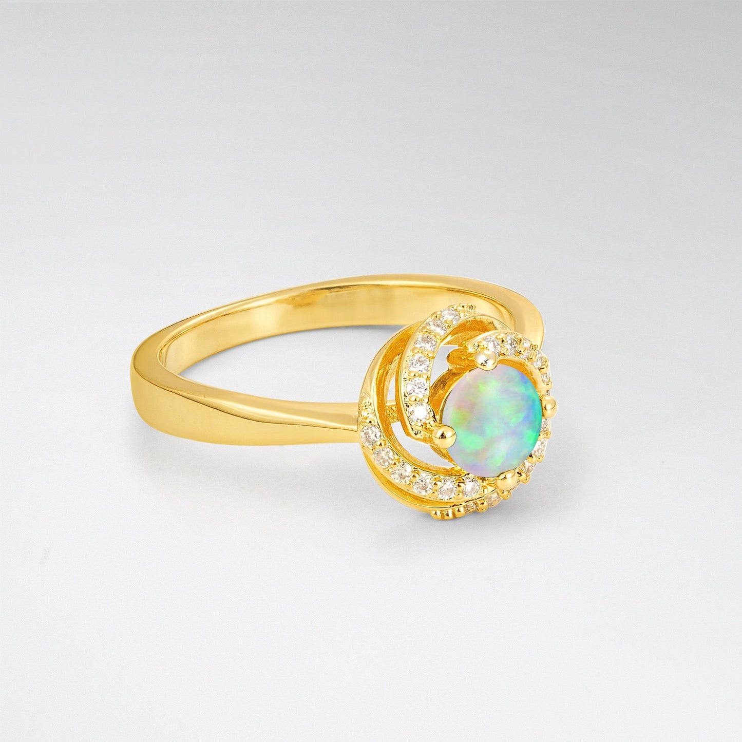 Round Cut Opal Spiral Halo Engagement Ring - Additional view