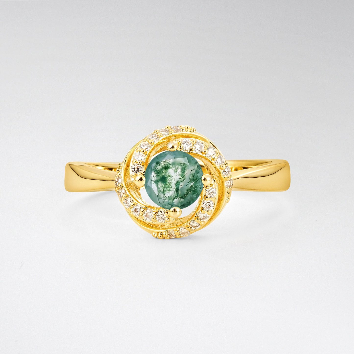 Round Cut Moss Agate Spiral Halo Engagement Ring - Additional view