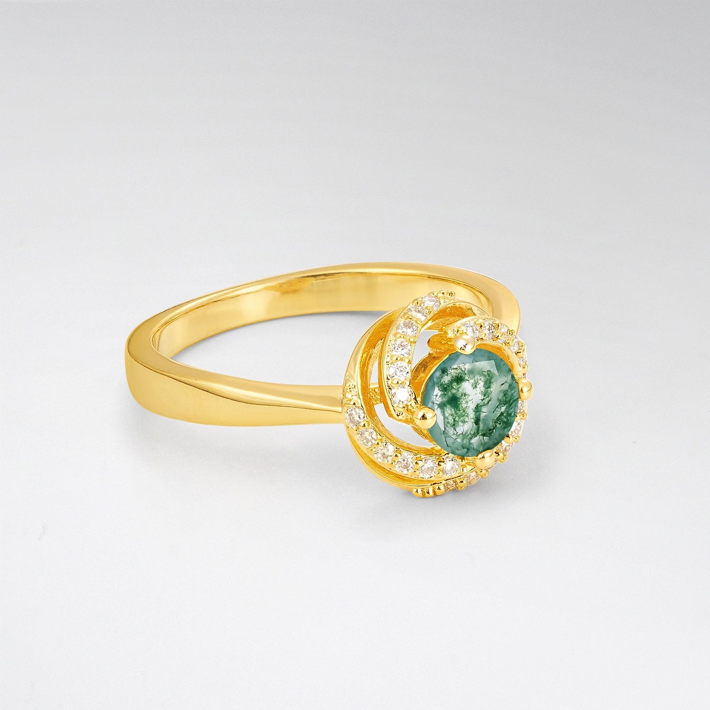 Round Cut Moss Agate Spiral Halo Engagement Ring - Additional view