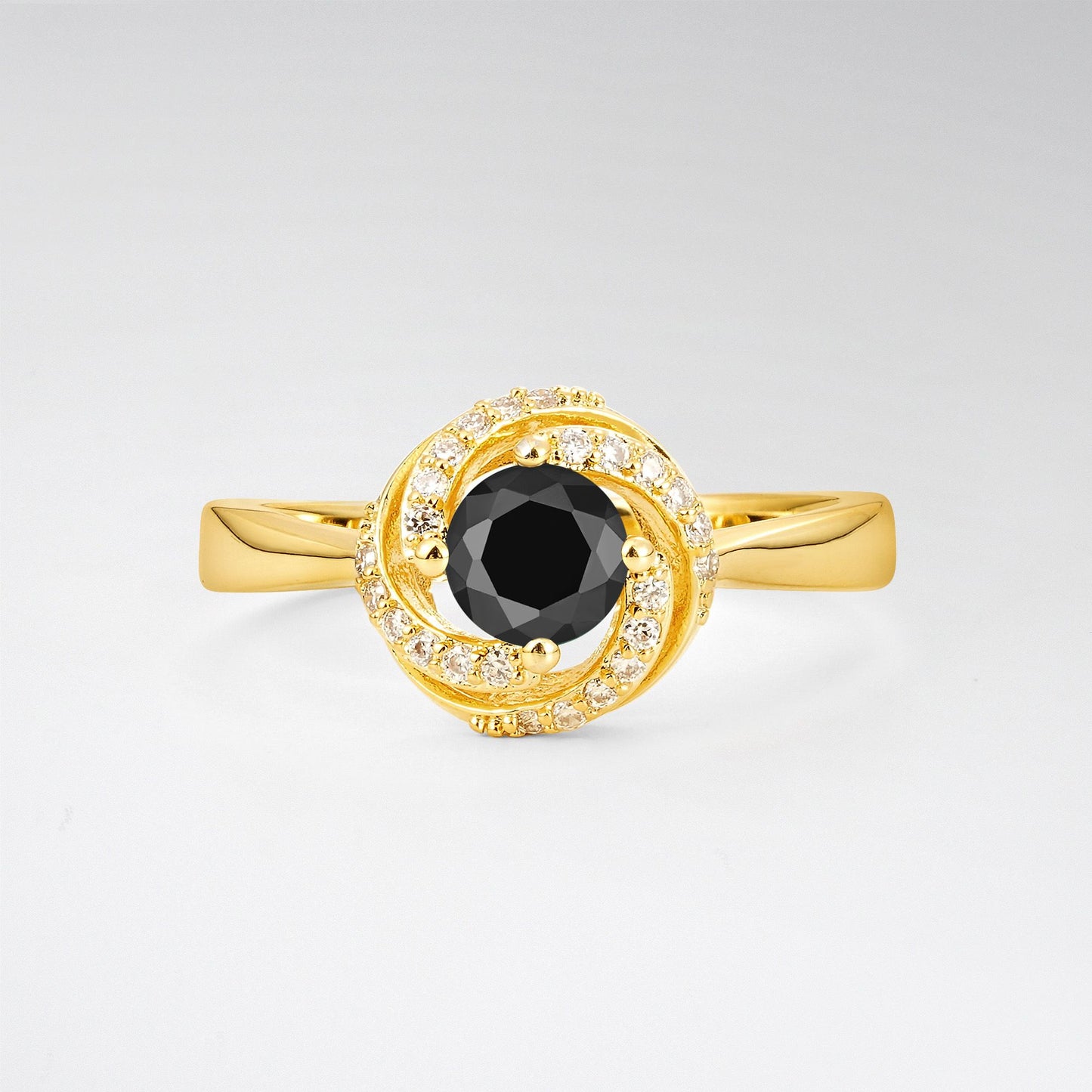 Round Cut Black Onyx Spiral Halo Engagement Ring - Additional view