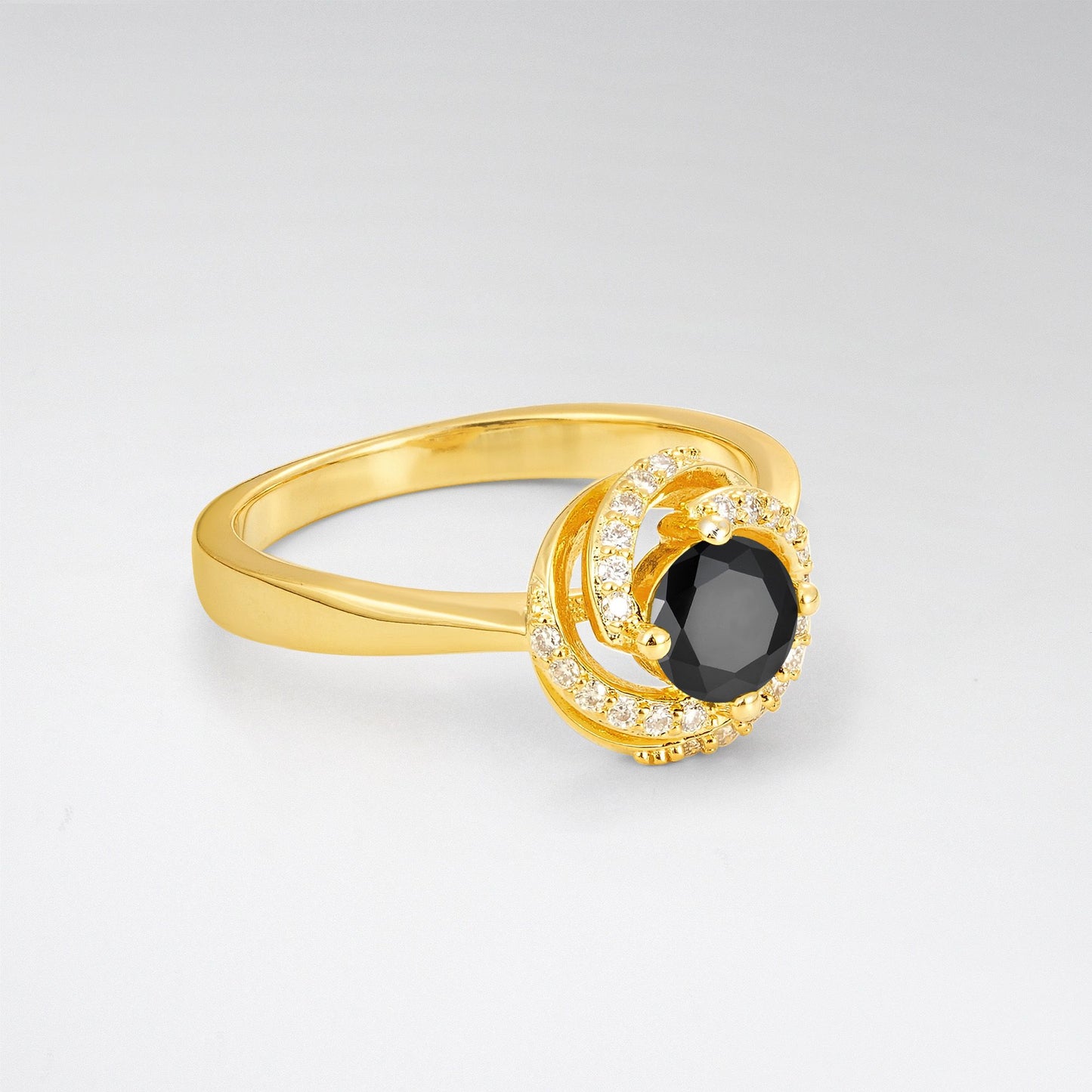 Round Cut Black Onyx Spiral Halo Engagement Ring - Additional view
