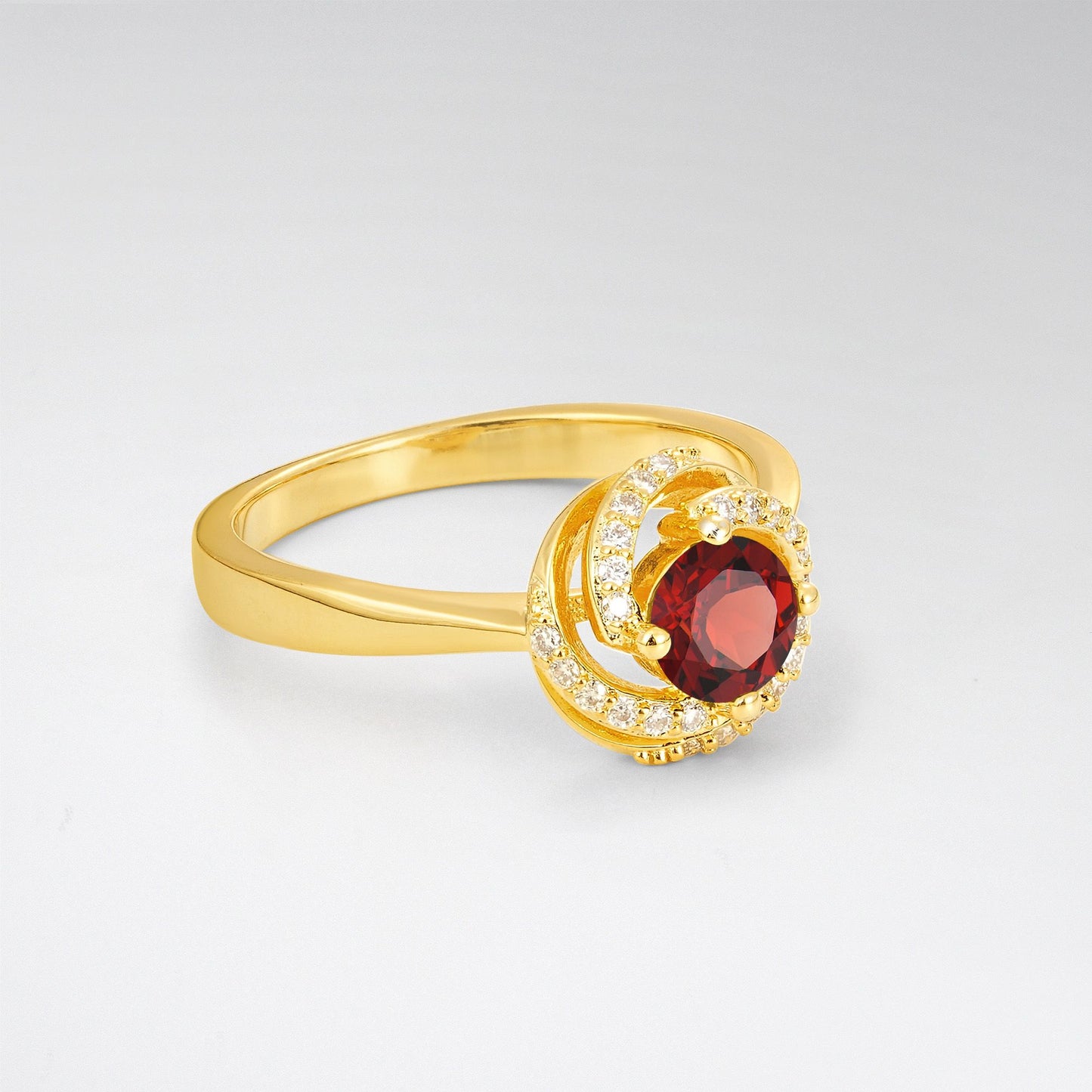 Round Cut Garnet Spiral Halo Engagement Ring - Additional view