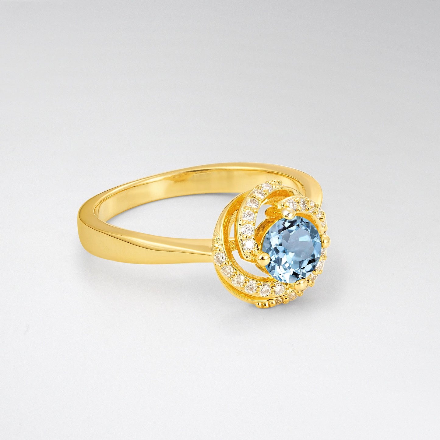 Round Cut Aquamarine Spiral Halo Engagement Ring - Additional view