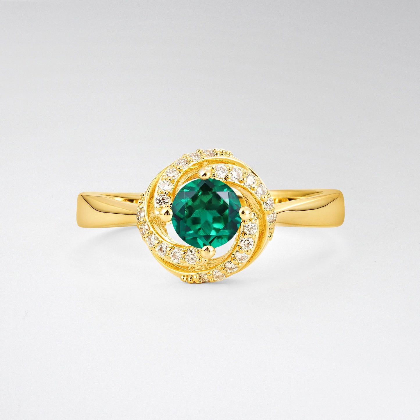 Round Cut Emerald Spiral Halo Engagement Ring - Additional view