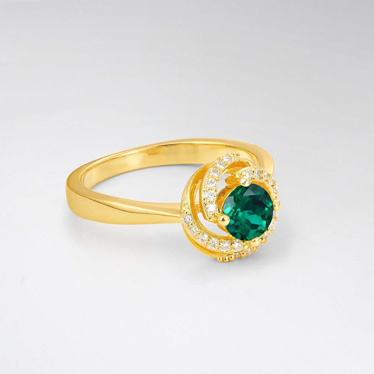 Round Cut Emerald Spiral Halo Engagement Ring - Additional view