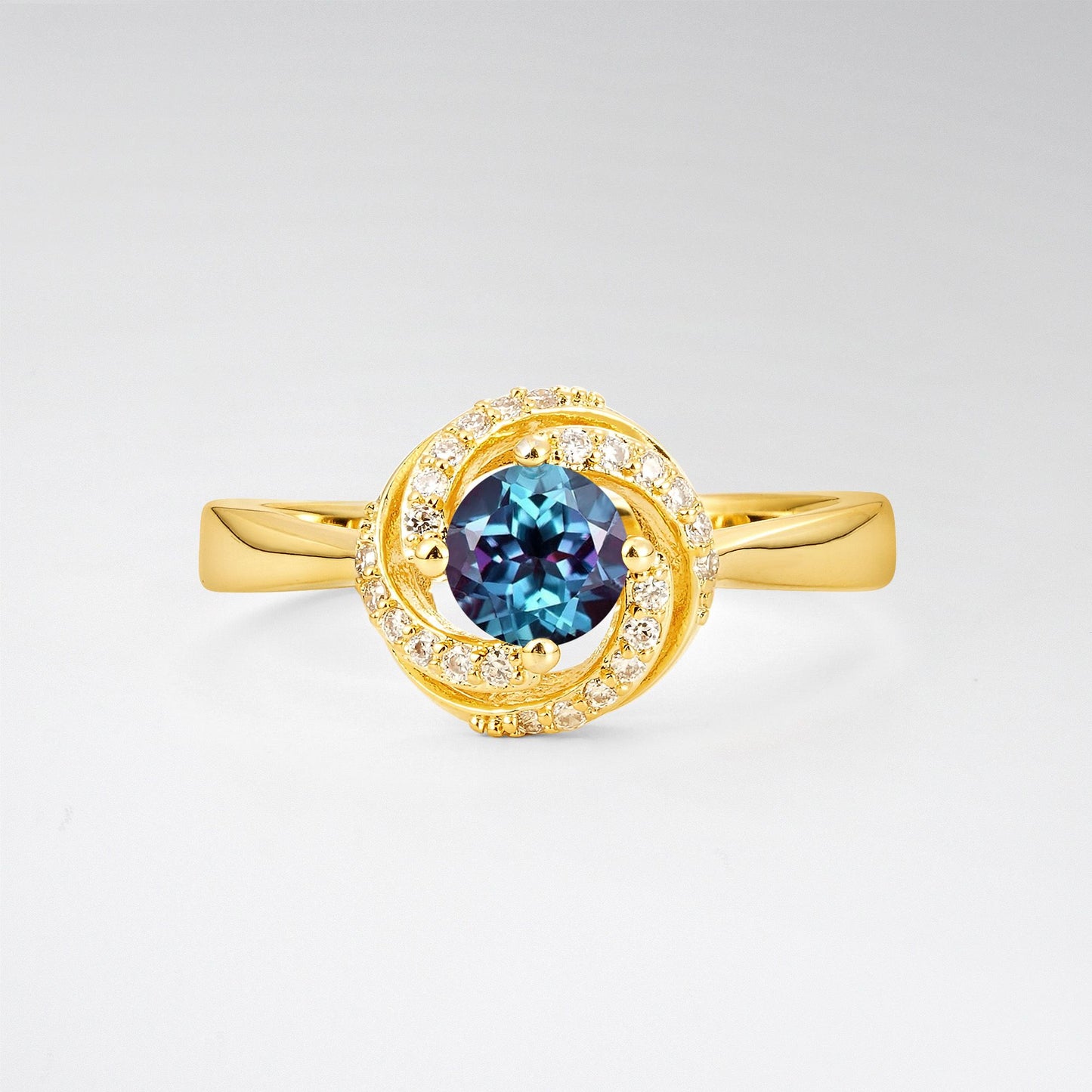Round Cut Alexandrite Spiral Halo Engagement Ring - Additional view