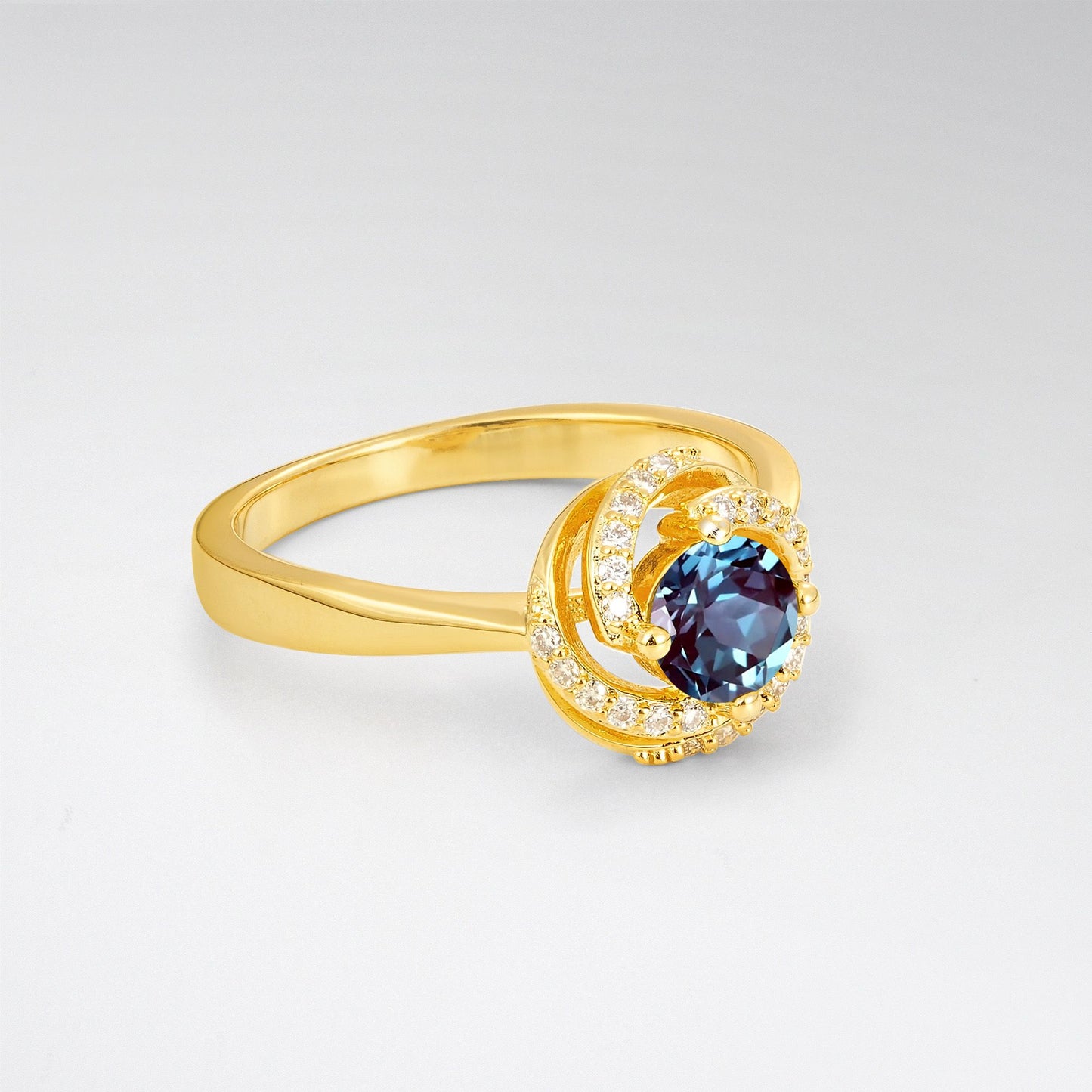 Round Cut Alexandrite Spiral Halo Engagement Ring - Additional view