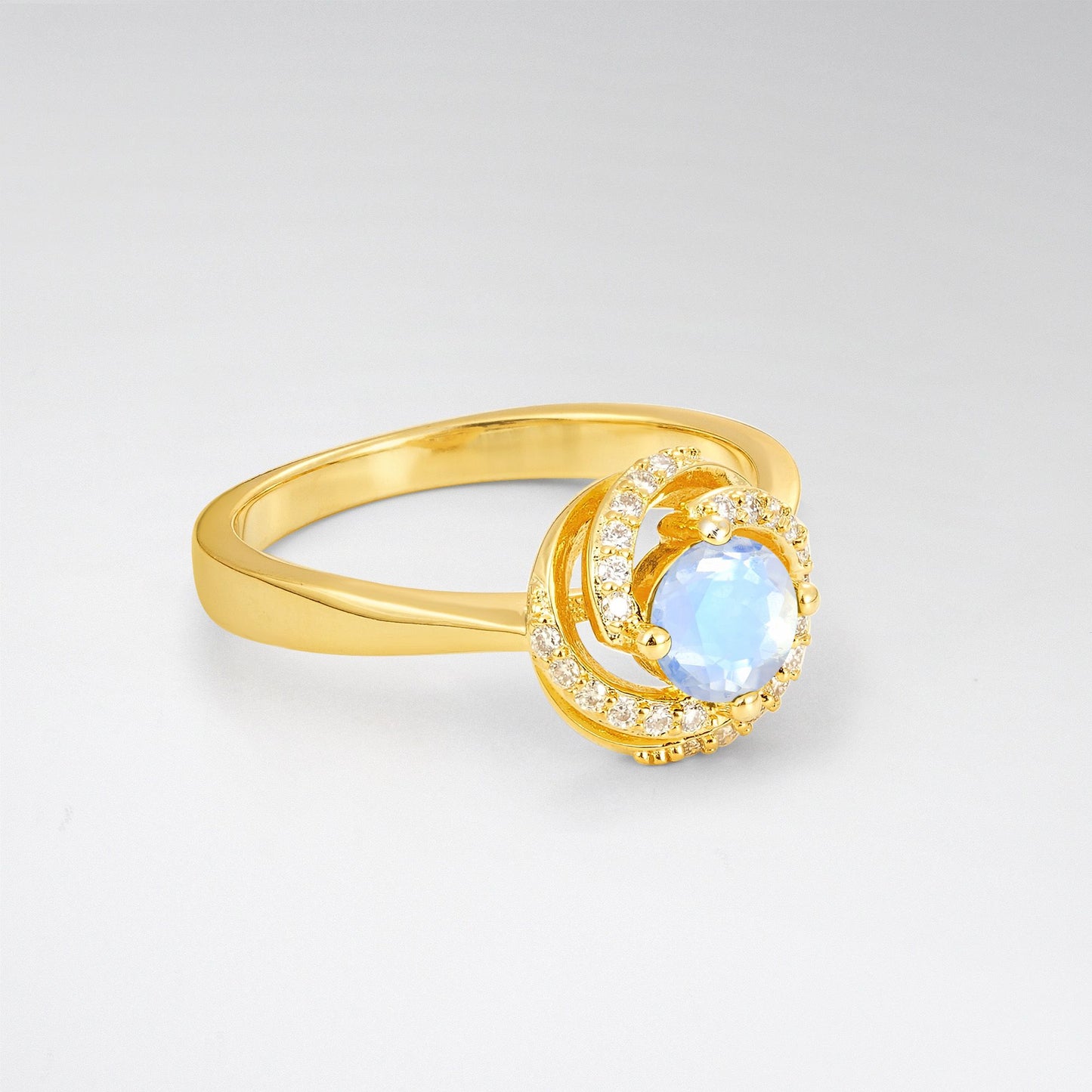 Round Cut Moonstone Spiral Halo Engagement Ring - Additional view