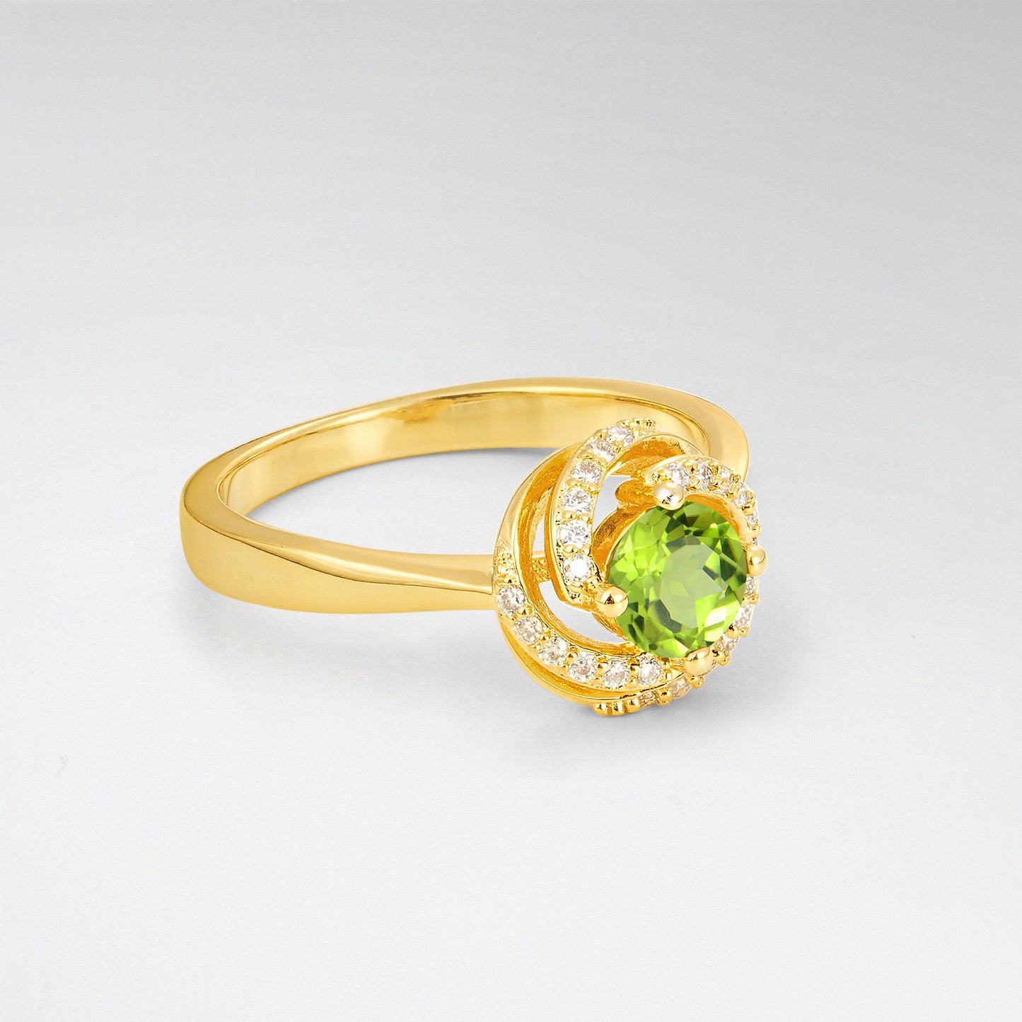 Round Cut Peridot Spiral Halo Engagement Ring - Additional view