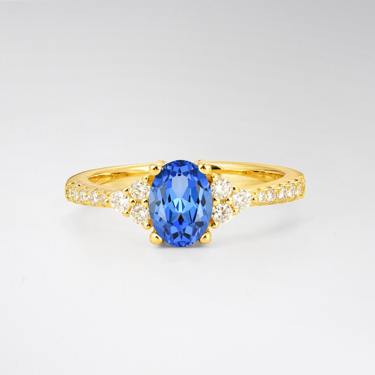 Pave Cluster Oval Cut Sapphire Engagement Ring - Additional view