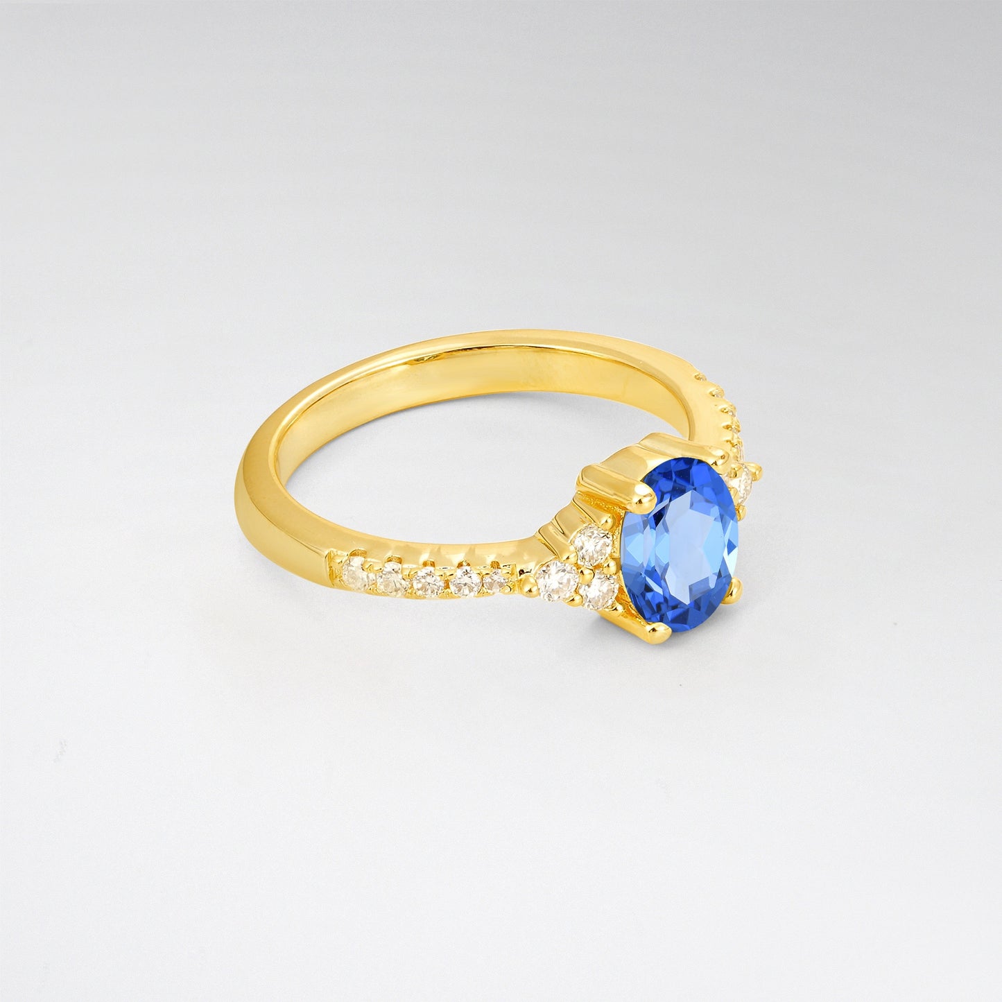 Pave Cluster Oval Cut Sapphire Engagement Ring - Additional view