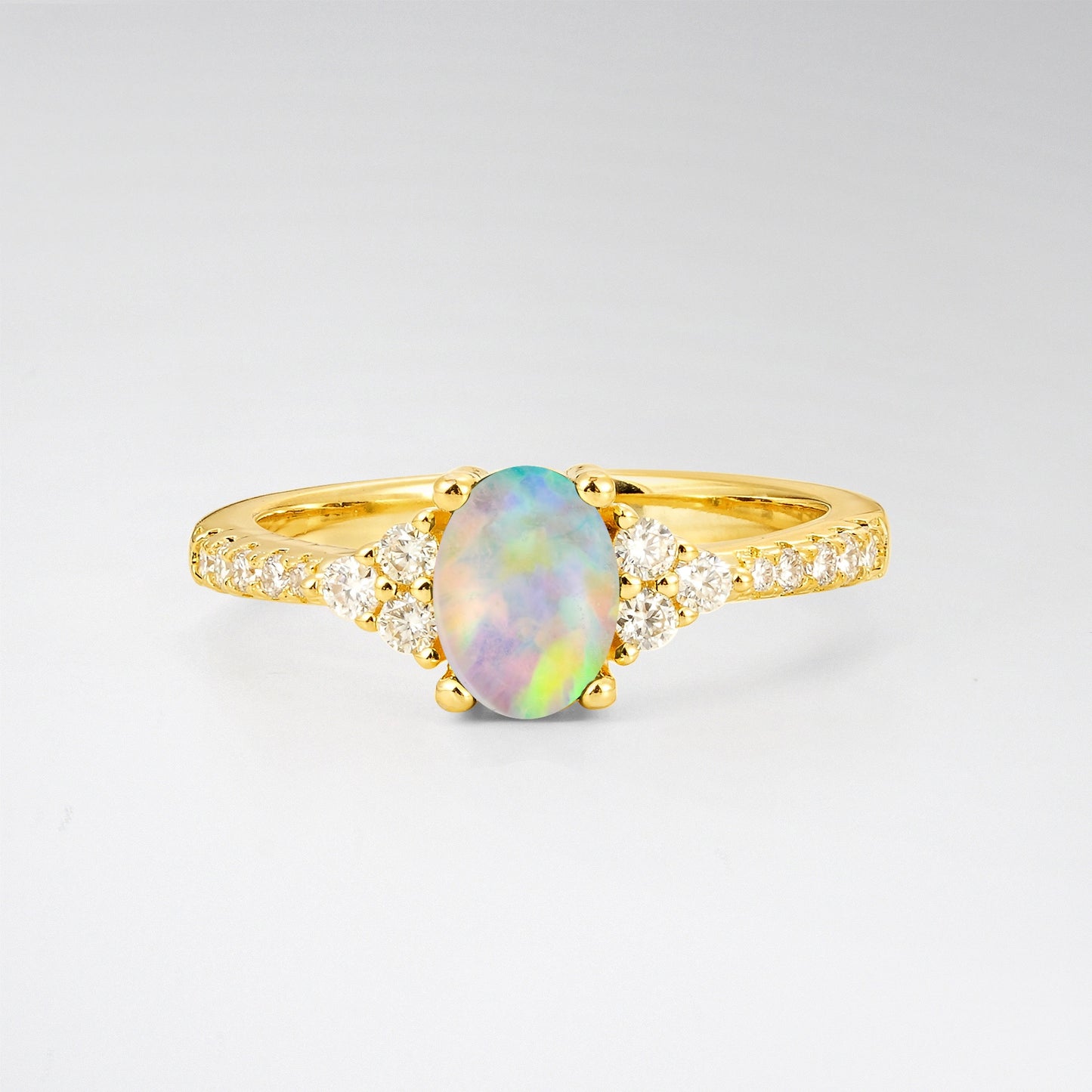 Pave Cluster Oval Cut Opal Engagement Ring - Additional view