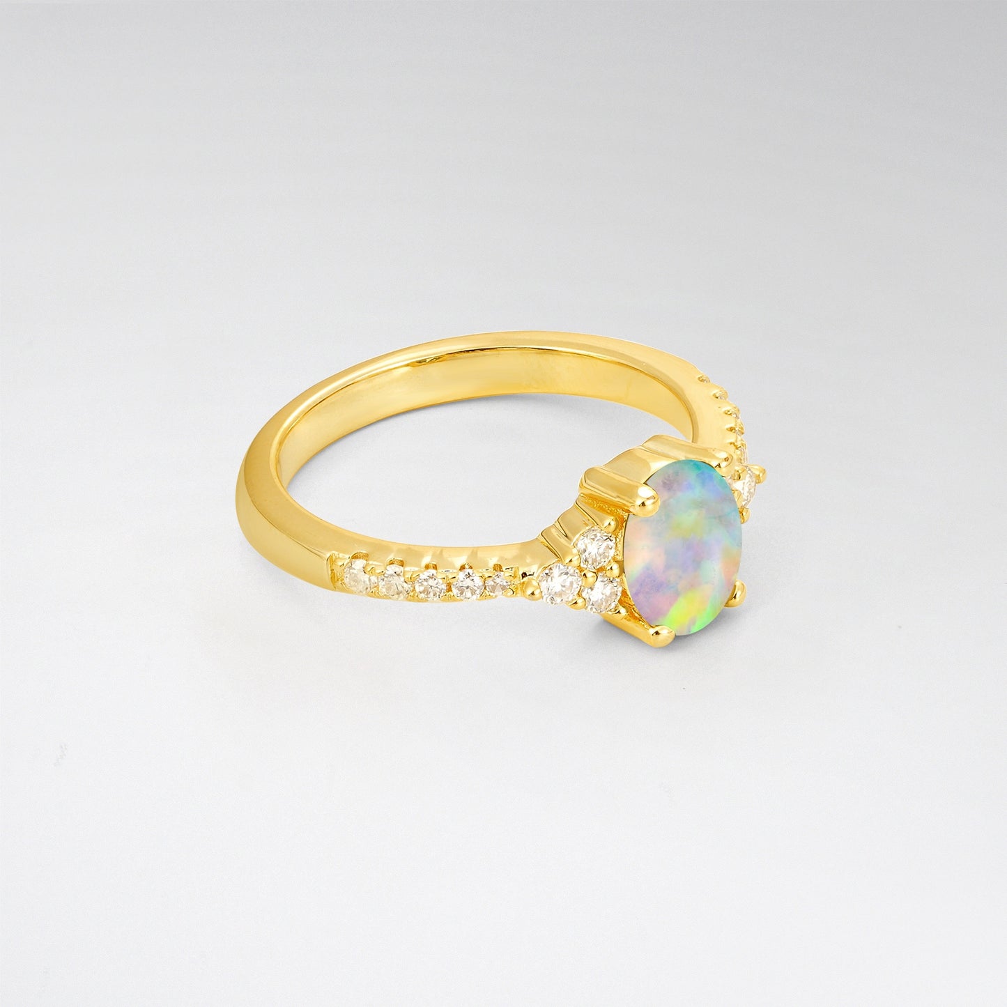 Pave Cluster Oval Cut Opal Engagement Ring - Additional view
