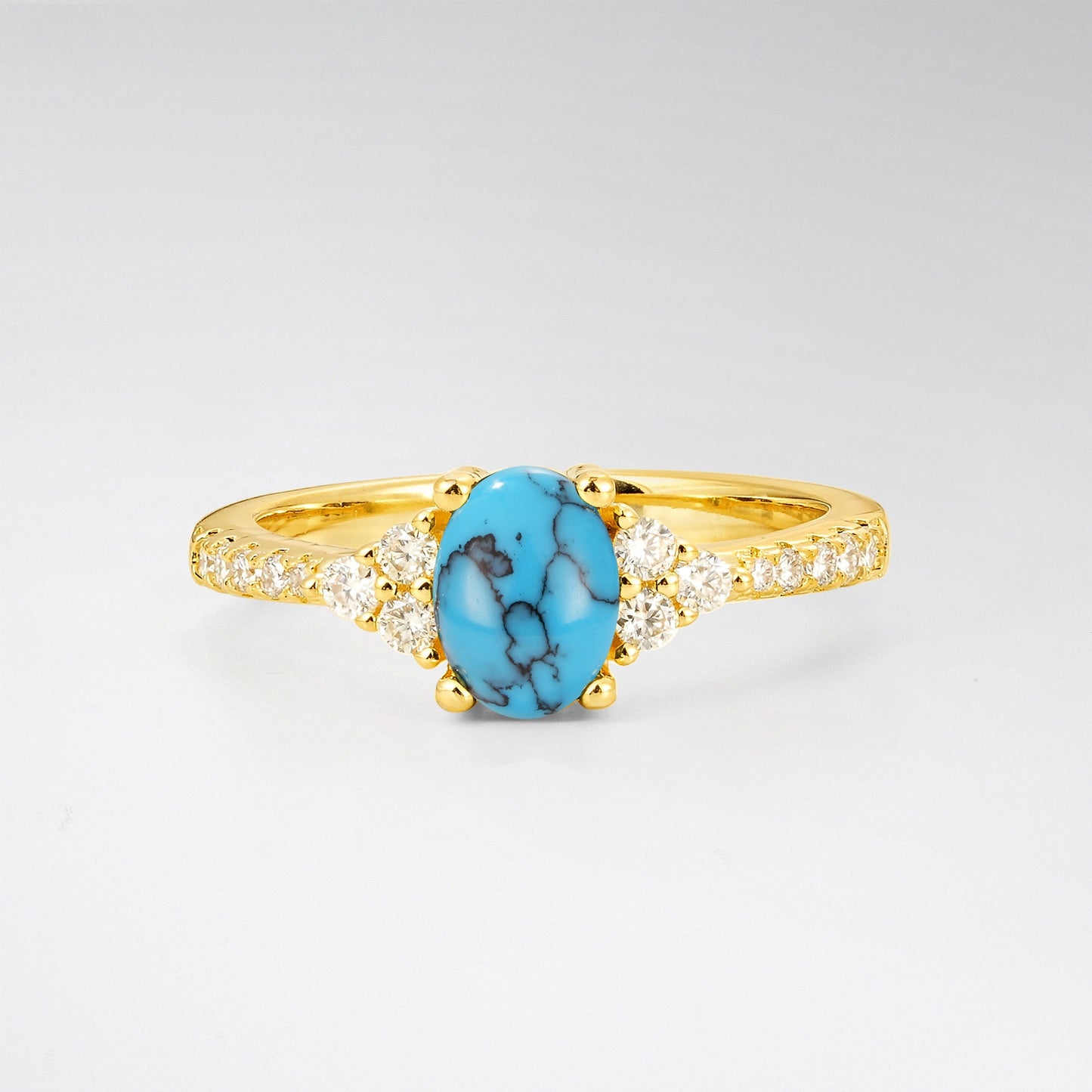 Pave Cluster Oval Cut Turquoise Engagement Ring - Additional view