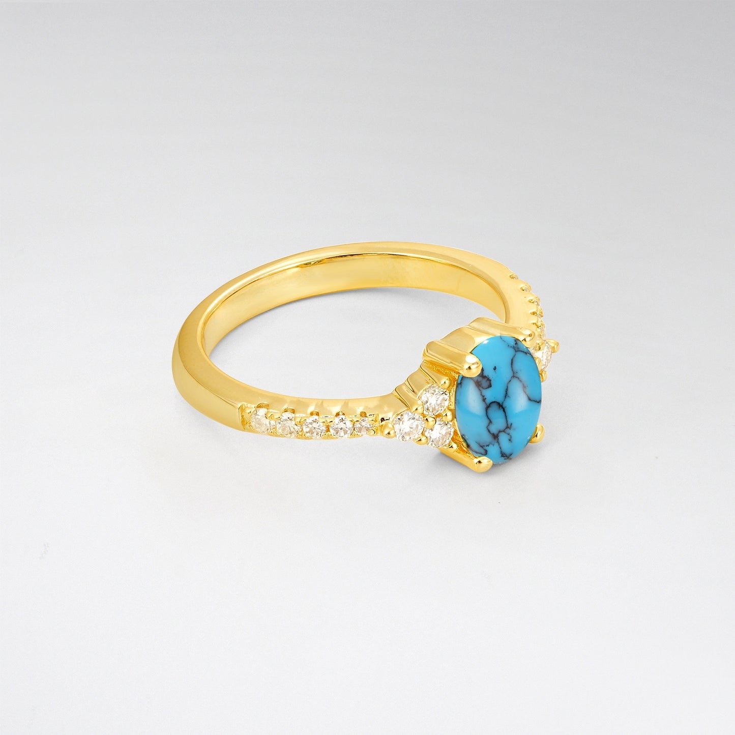Pave Cluster Oval Cut Turquoise Engagement Ring - Additional view