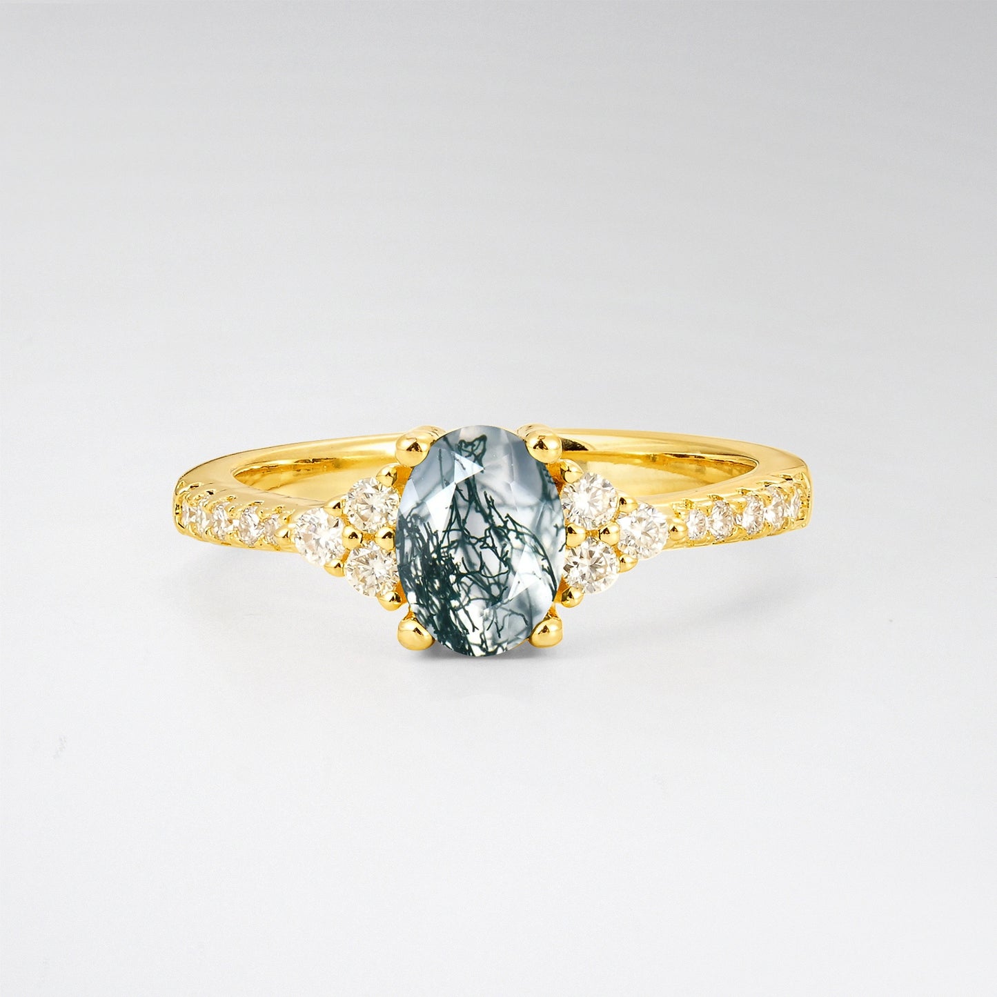 Pave Cluster Oval Cut Moss Agate Engagement Ring - Additional view