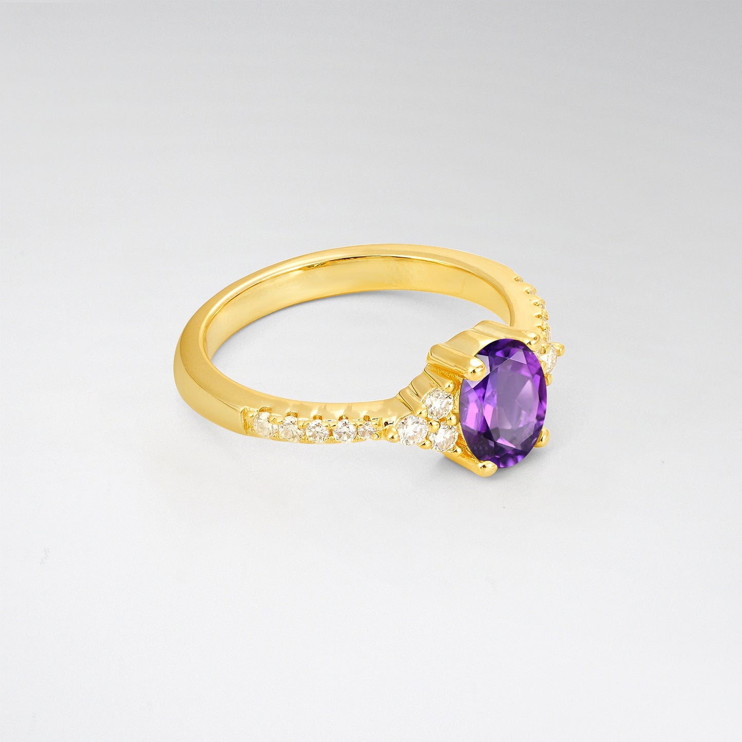 Pave Cluster Oval Cut Amethyst Engagement Ring - Additional view