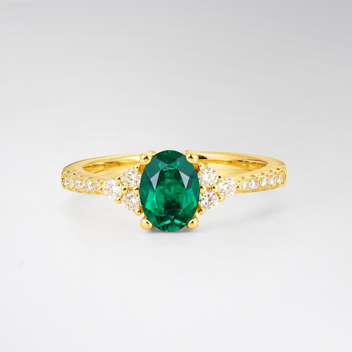 Pave Cluster Oval Cut Emerald Engagement Ring - Additional view