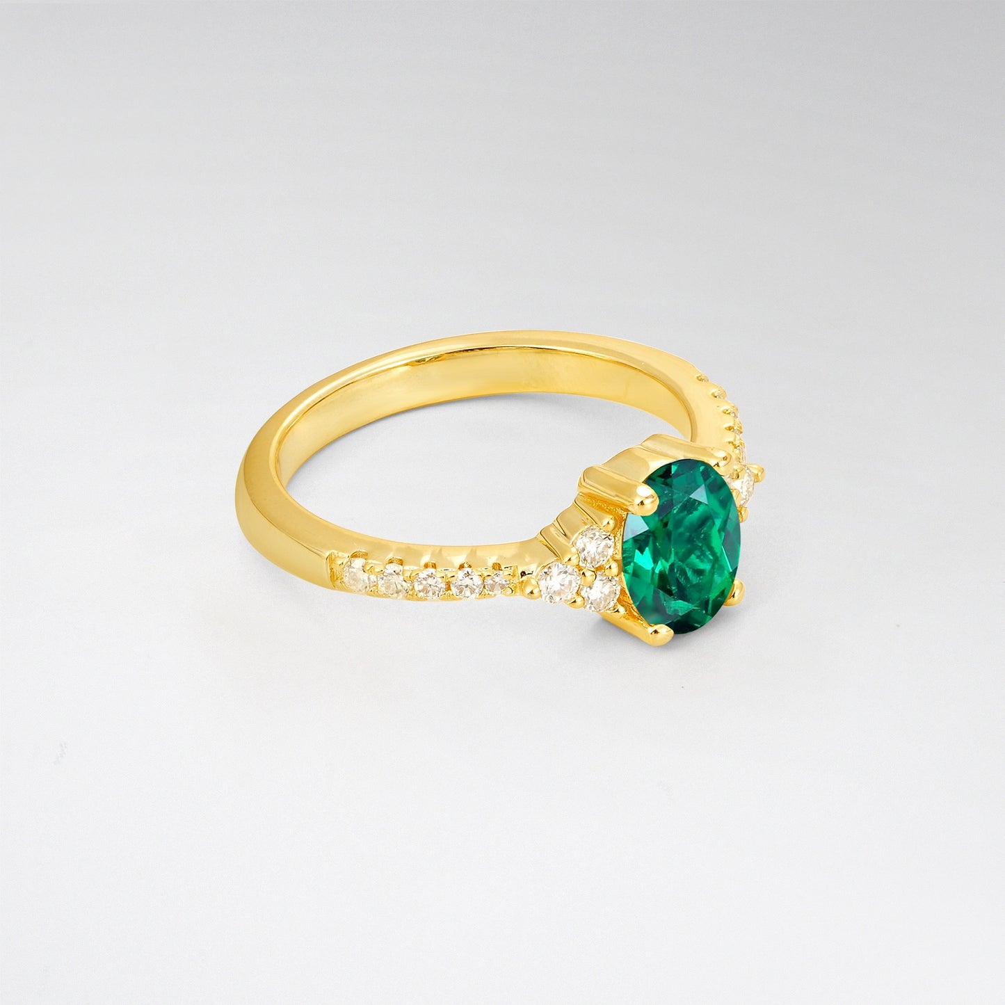 Pave Cluster Oval Cut Emerald Engagement Ring - Additional view