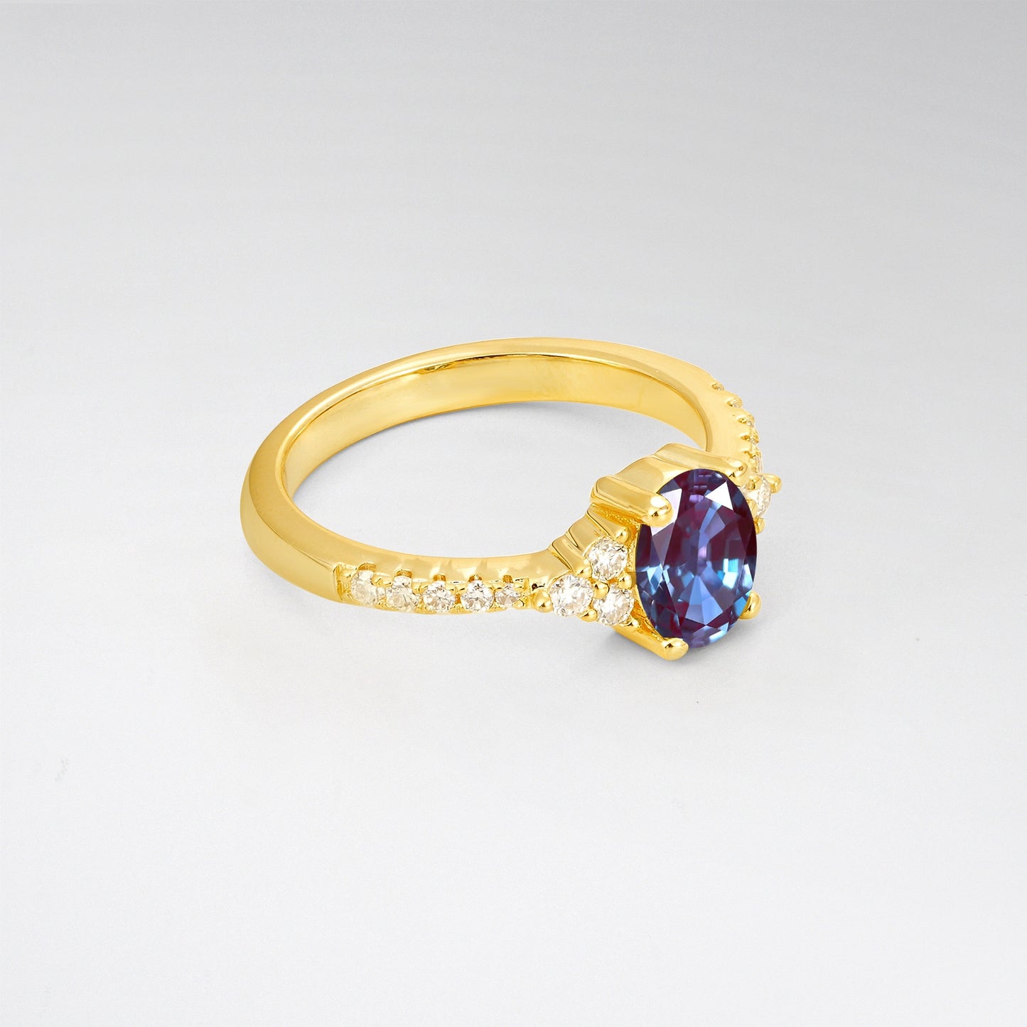 Pave Cluster Oval Cut Alexandrite Engagement Ring - Additional view