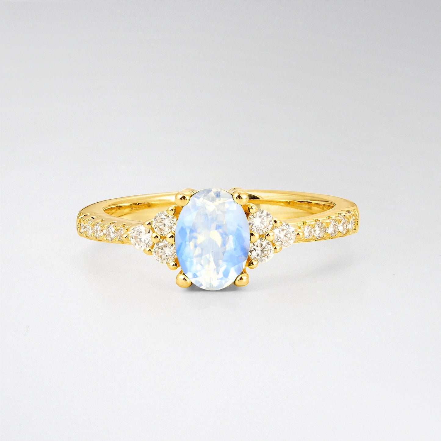Pave Cluster Oval Cut Moonstone Engagement Ring - Additional view