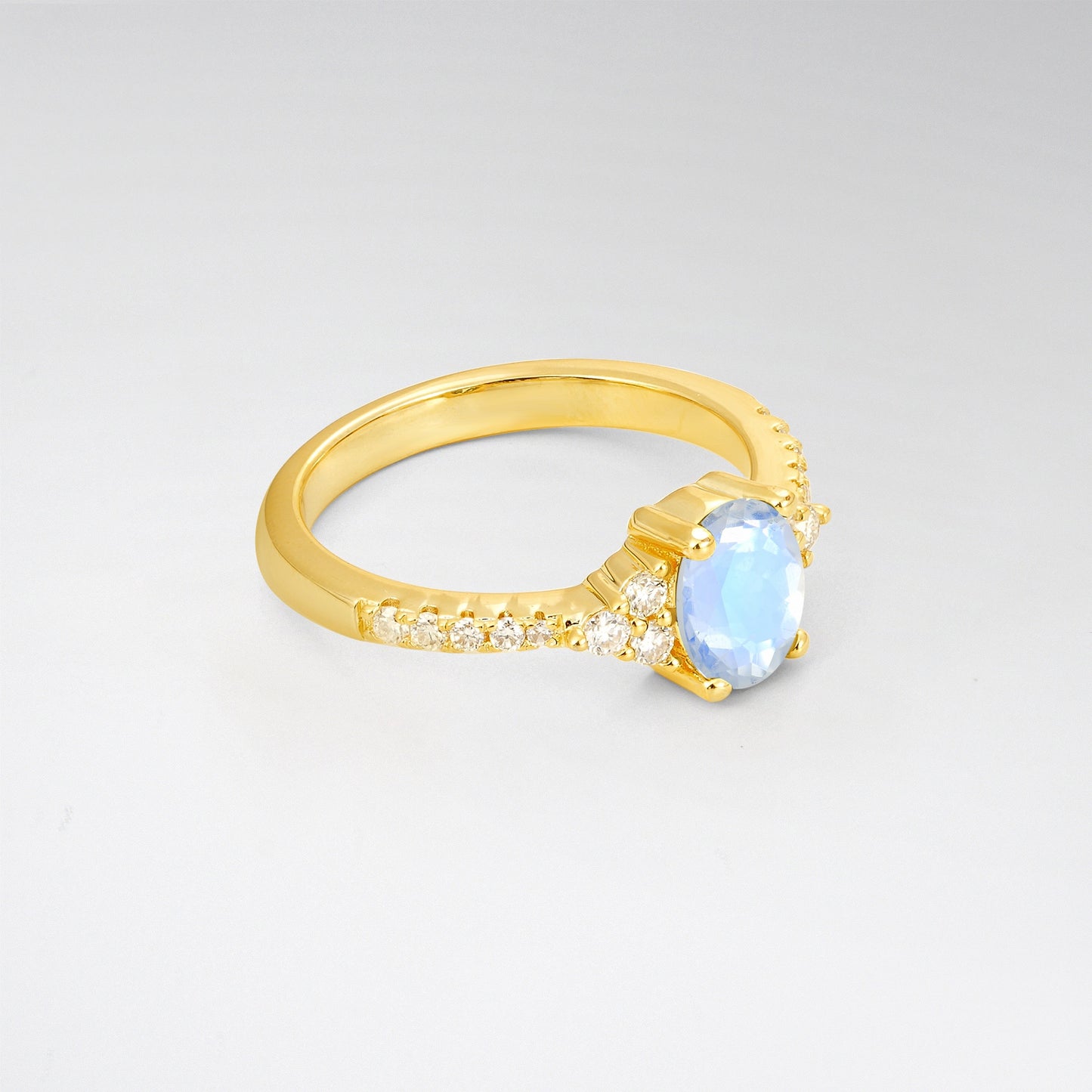 Pave Cluster Oval Cut Moonstone Engagement Ring - Additional view