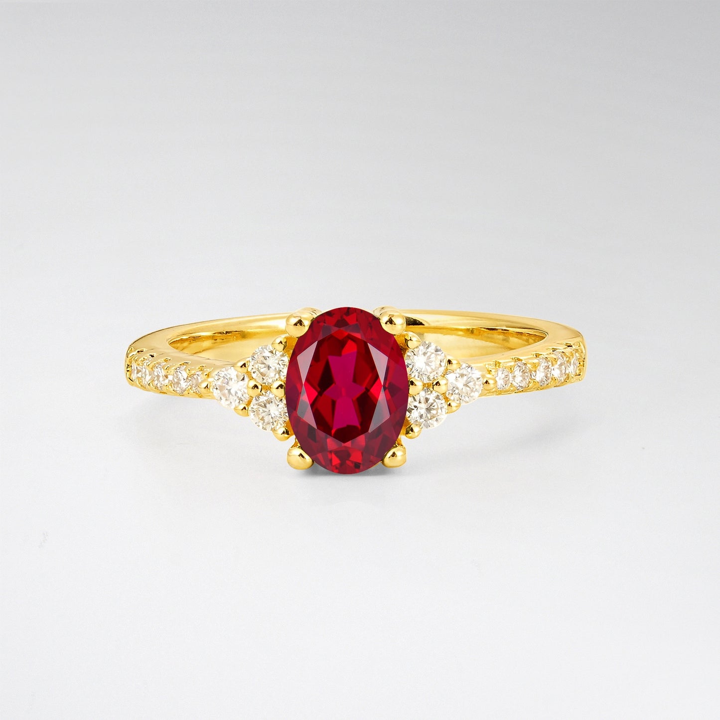 Pave Cluster Oval Cut Ruby Engagement Ring - Additional view