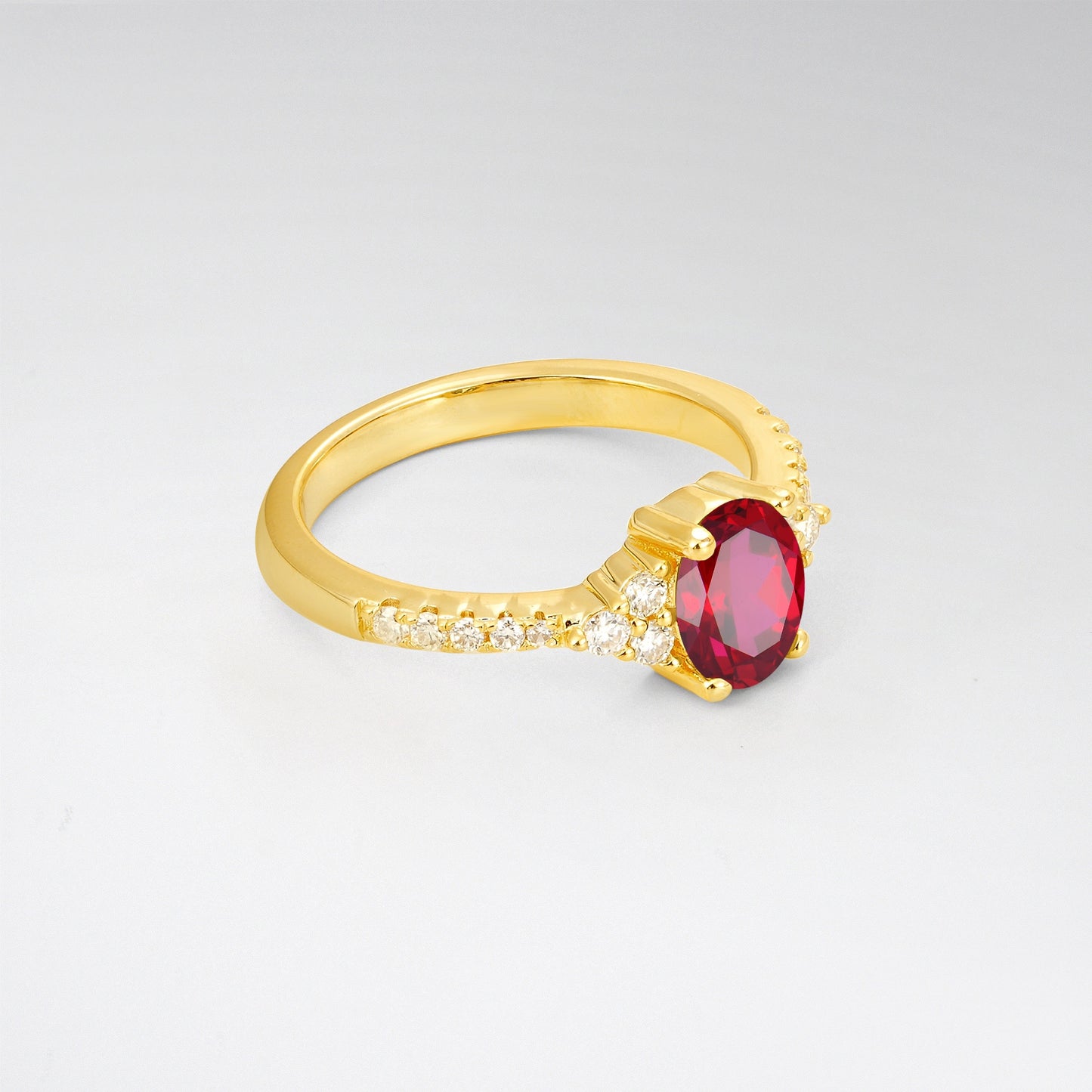 Pave Cluster Oval Cut Ruby Engagement Ring - Additional view