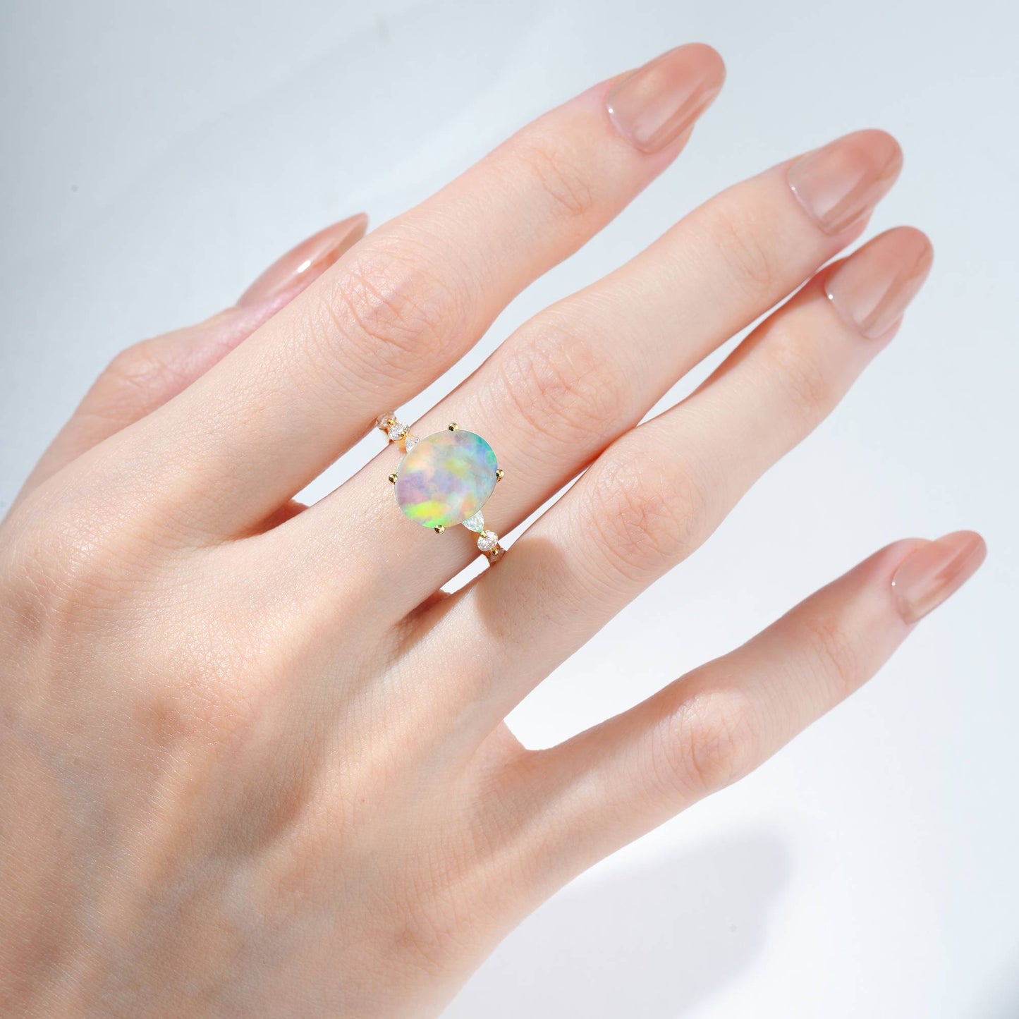 Oval Cut Opal Marquise Accent Engagement Ring - Additional view