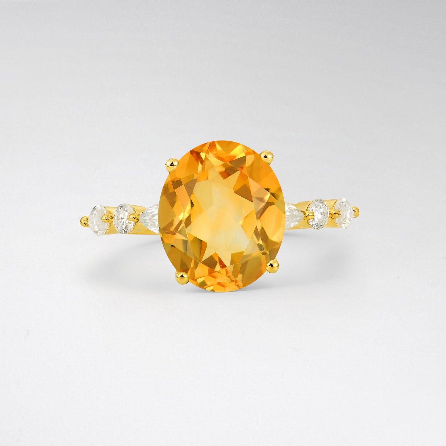 Oval Cut Citrine Marquise Accent Engagement Ring - Additional view