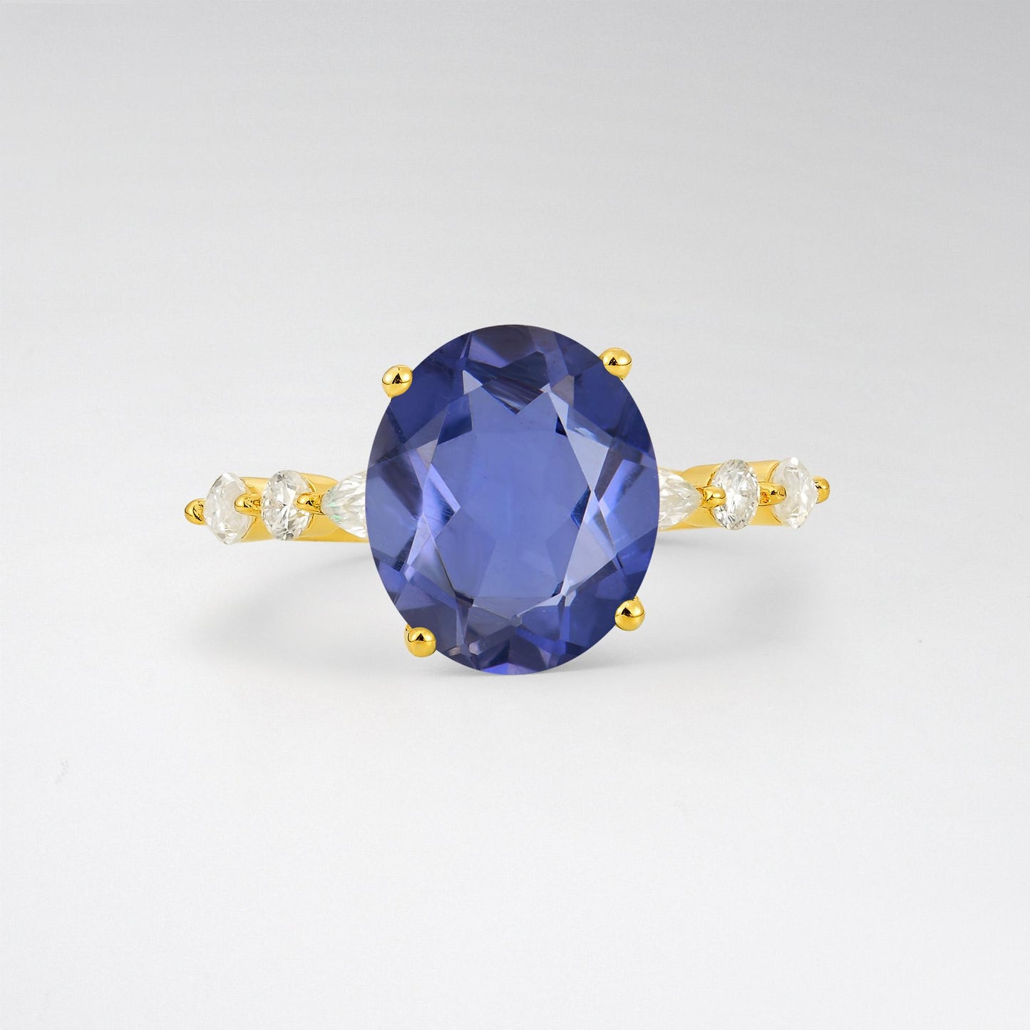 Oval Cut Tanzanite Marquise Accent Engagement Ring - Additional view
