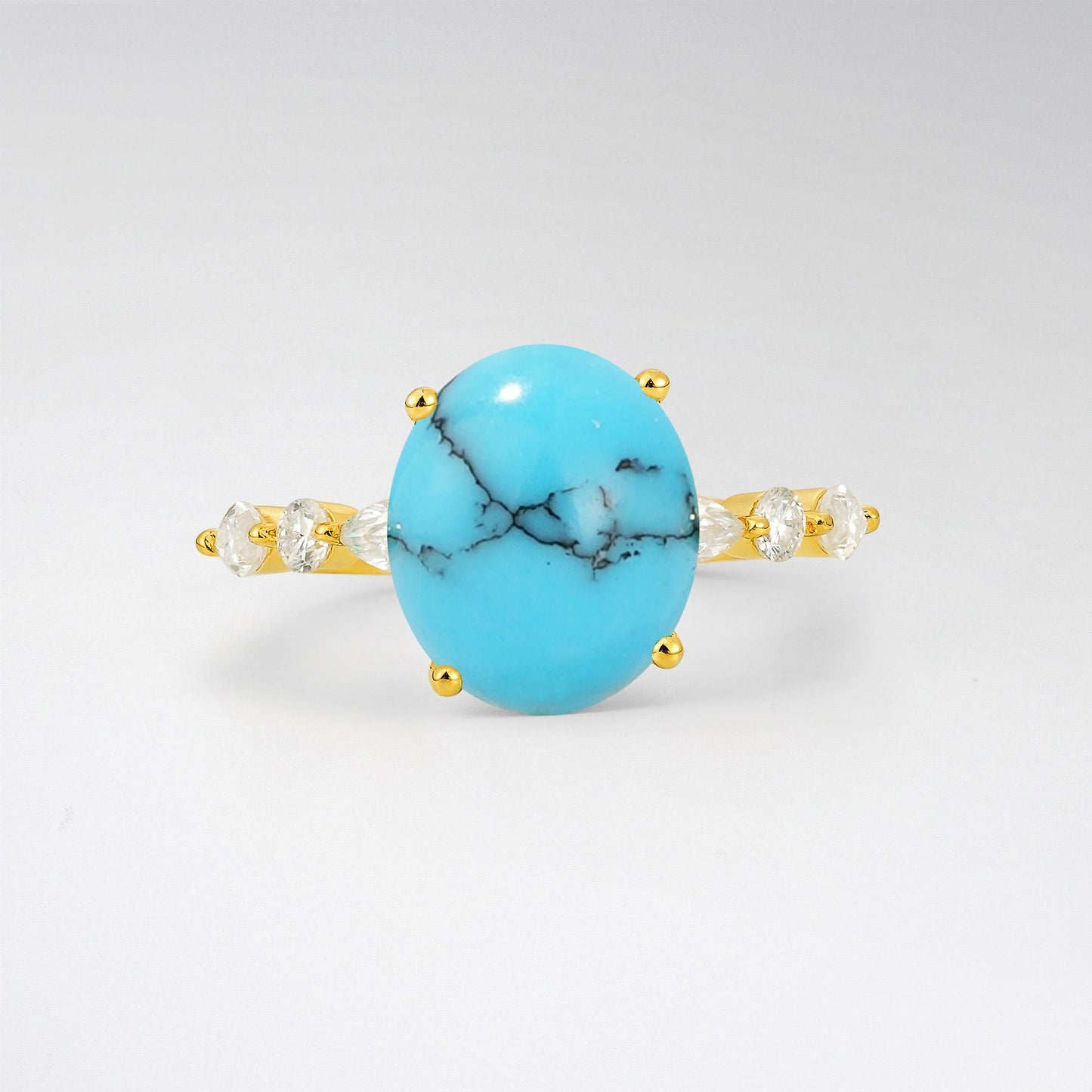 Oval Cut Turquoise Marquise Accent Engagement Ring - Additional view
